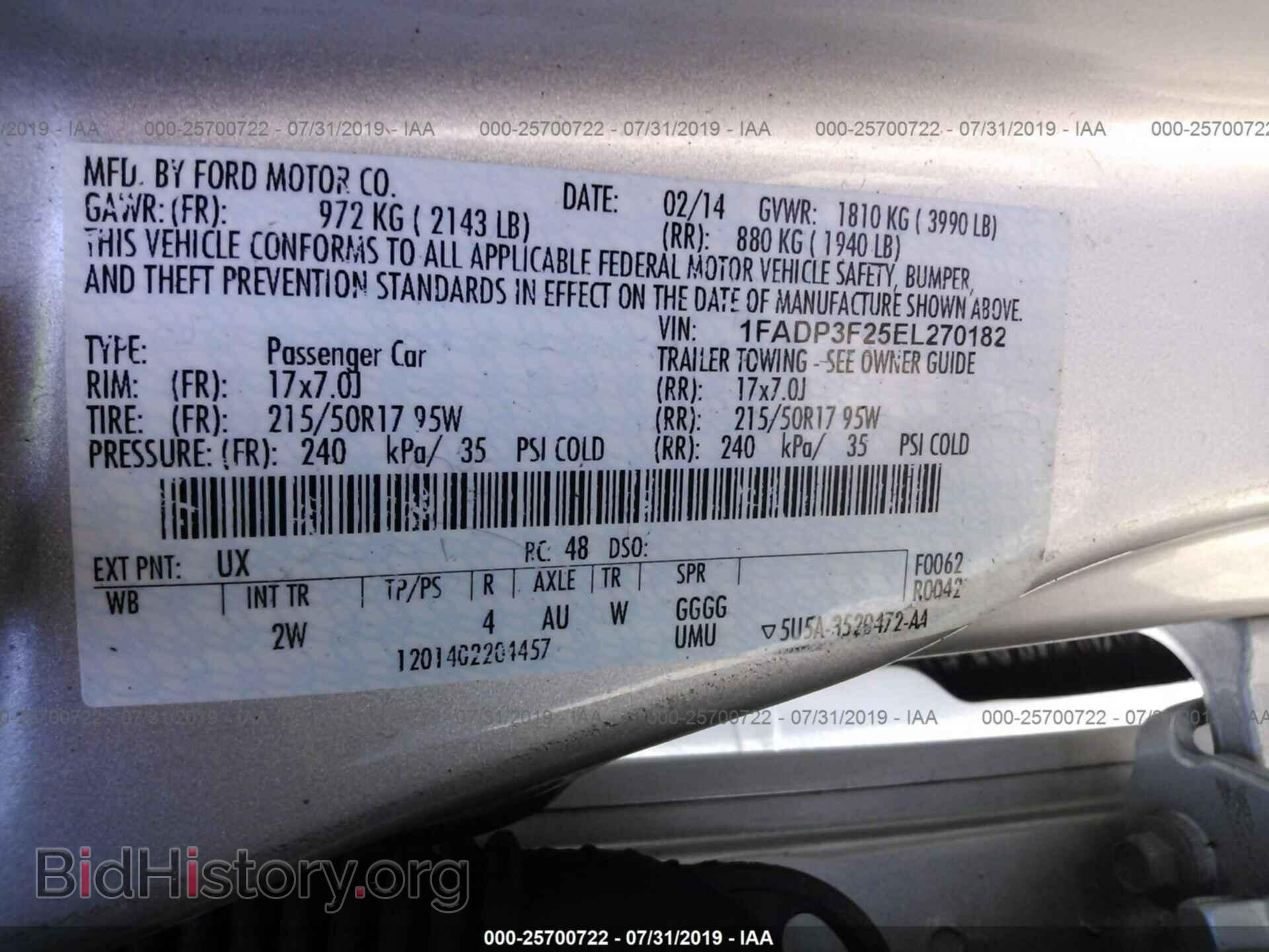 2014 FORD FOCUS - VIN: 1FADP3F25EL270182 - Фото 9