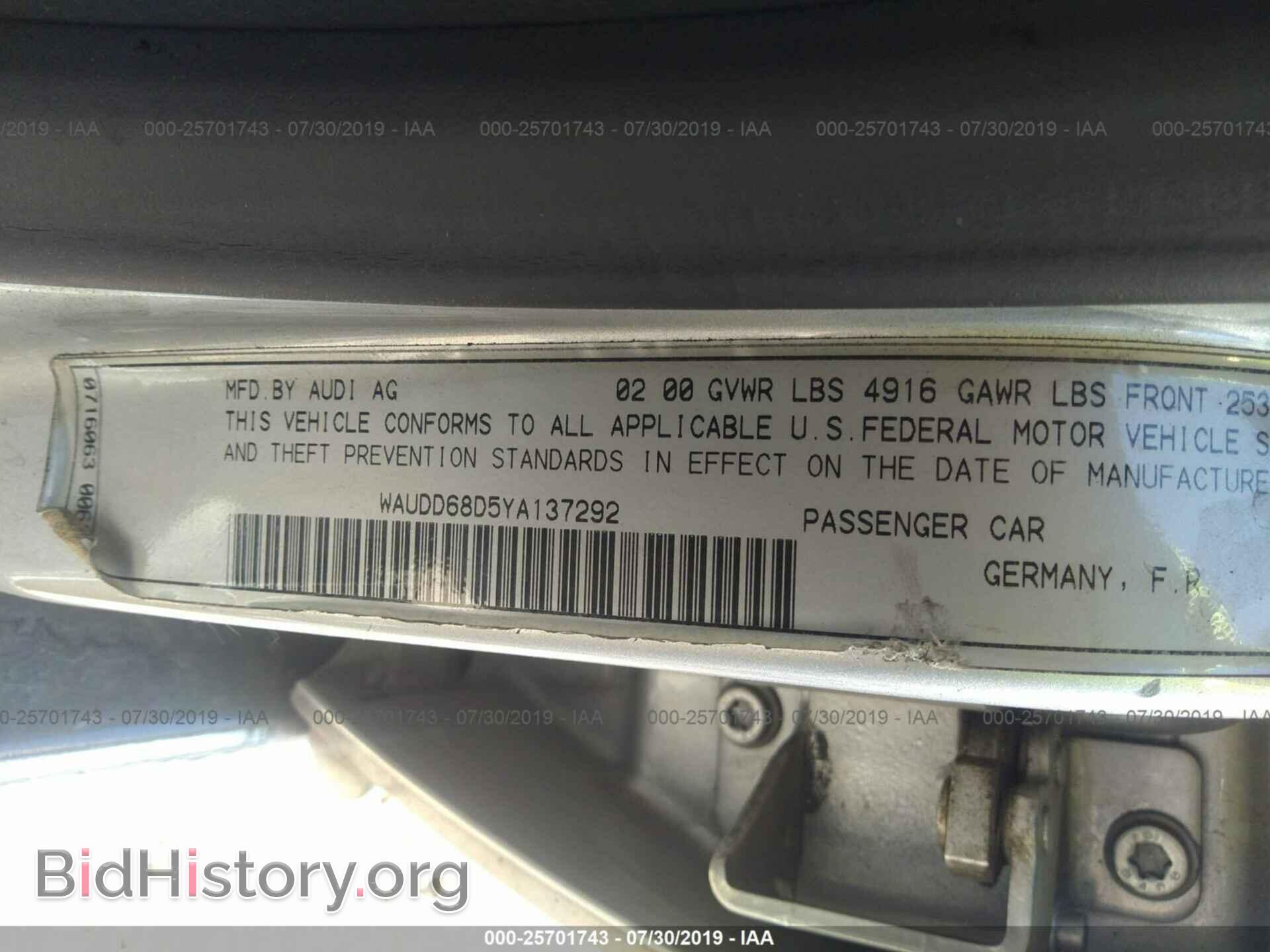 2000 AUDI S4 - VIN: WAUDD68D5YA137292 - Фото 9