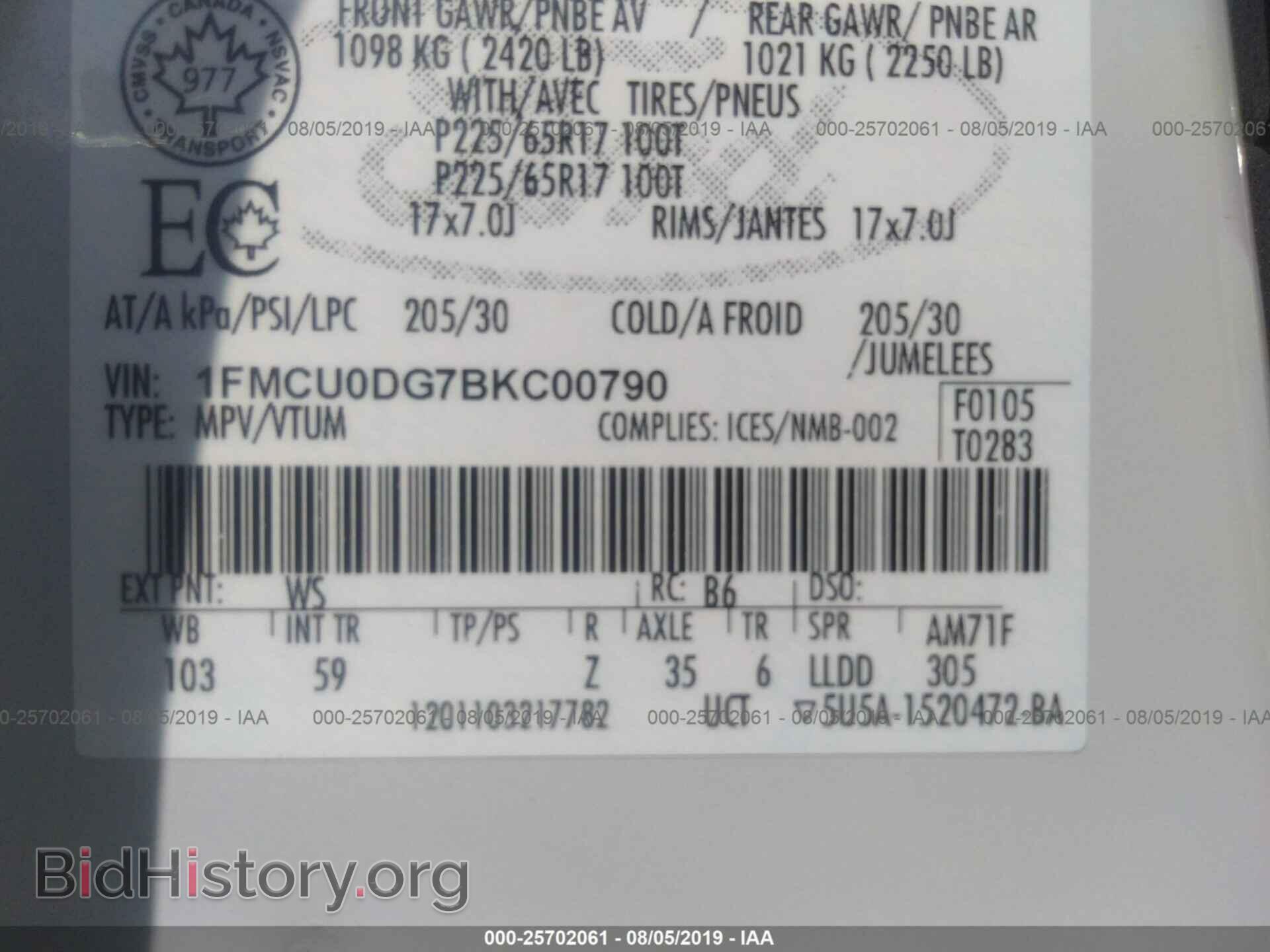 2011 FORD ESCAPE - VIN: 1FMCU0DG7BKC00790 - Фото 9