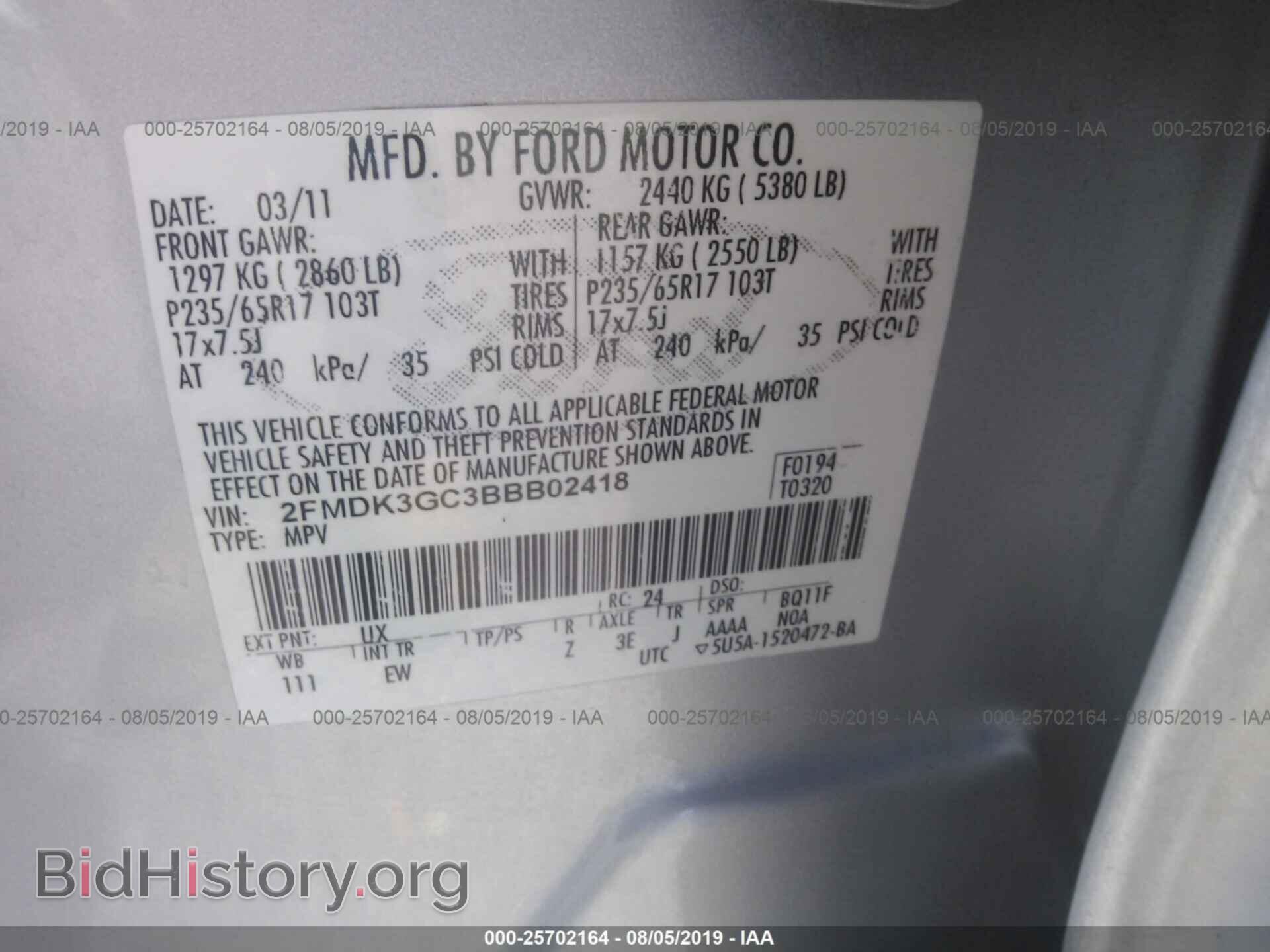 2011 FORD EDGE - VIN: 2FMDK3GC3BBB02418 - Фото 9