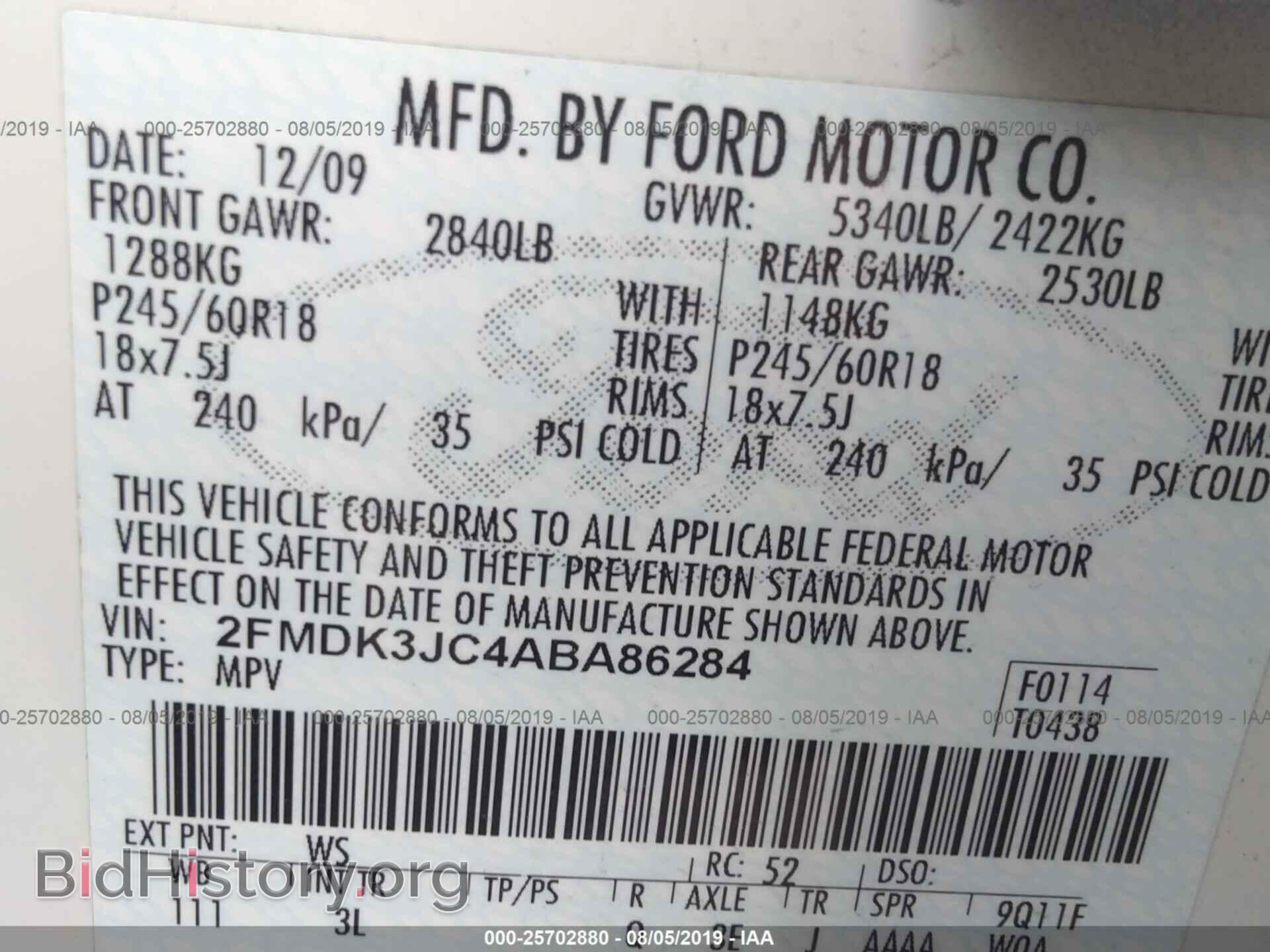 2010 FORD EDGE - VIN: 2FMDK3JC4ABA86284 - Photo 9