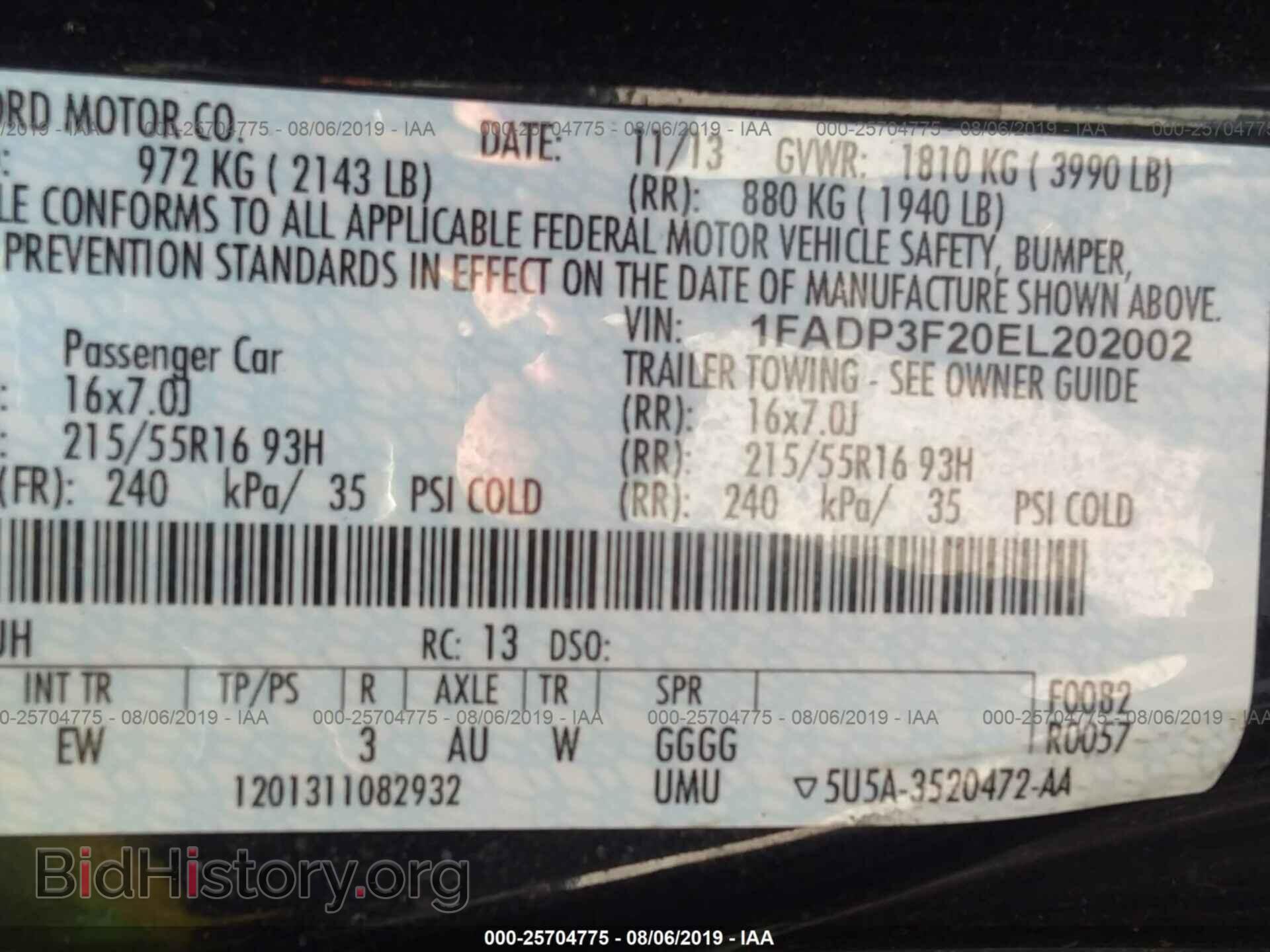 2014 FORD FOCUS - VIN: 1FADP3F20EL202002 - Фото 9