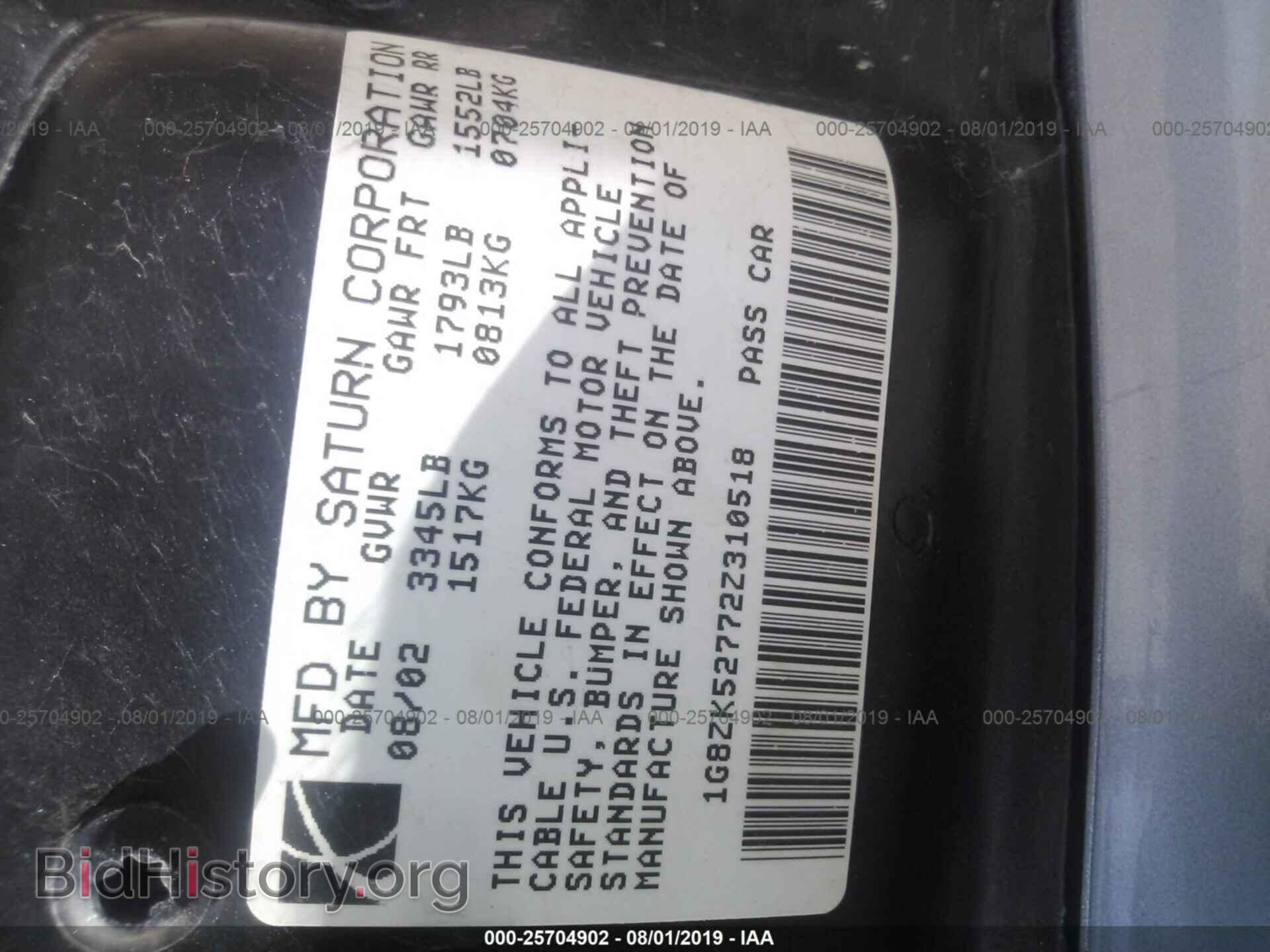 2002 SATURN SL2 - VIN: 1G8ZK52772Z310518 - Фото 9
