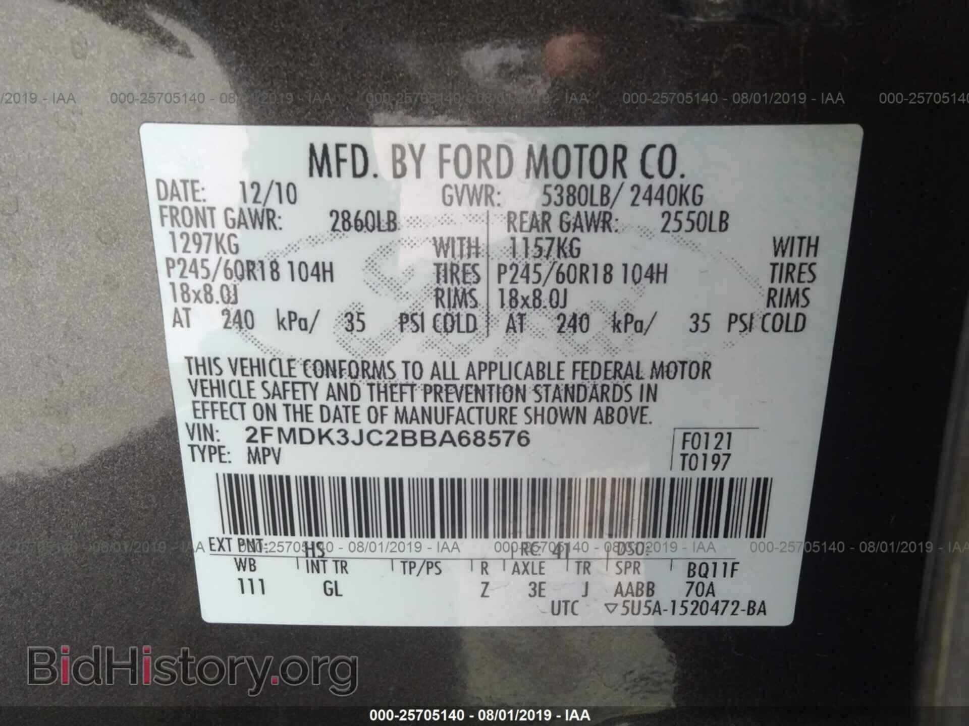 2011 FORD EDGE - VIN: 2FMDK3JC2BBA68576 - Фото 9