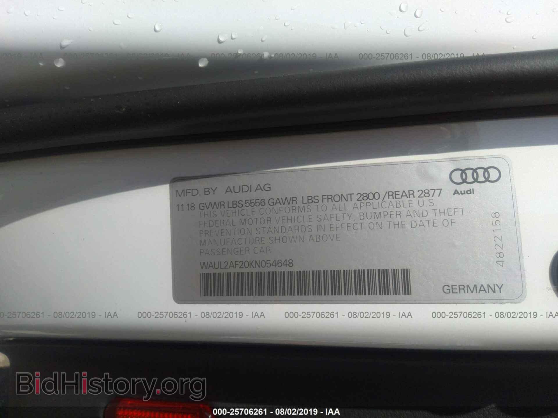 2019 AUDI A6 - VIN: WAUL2AF20KN054648 - Фото 9