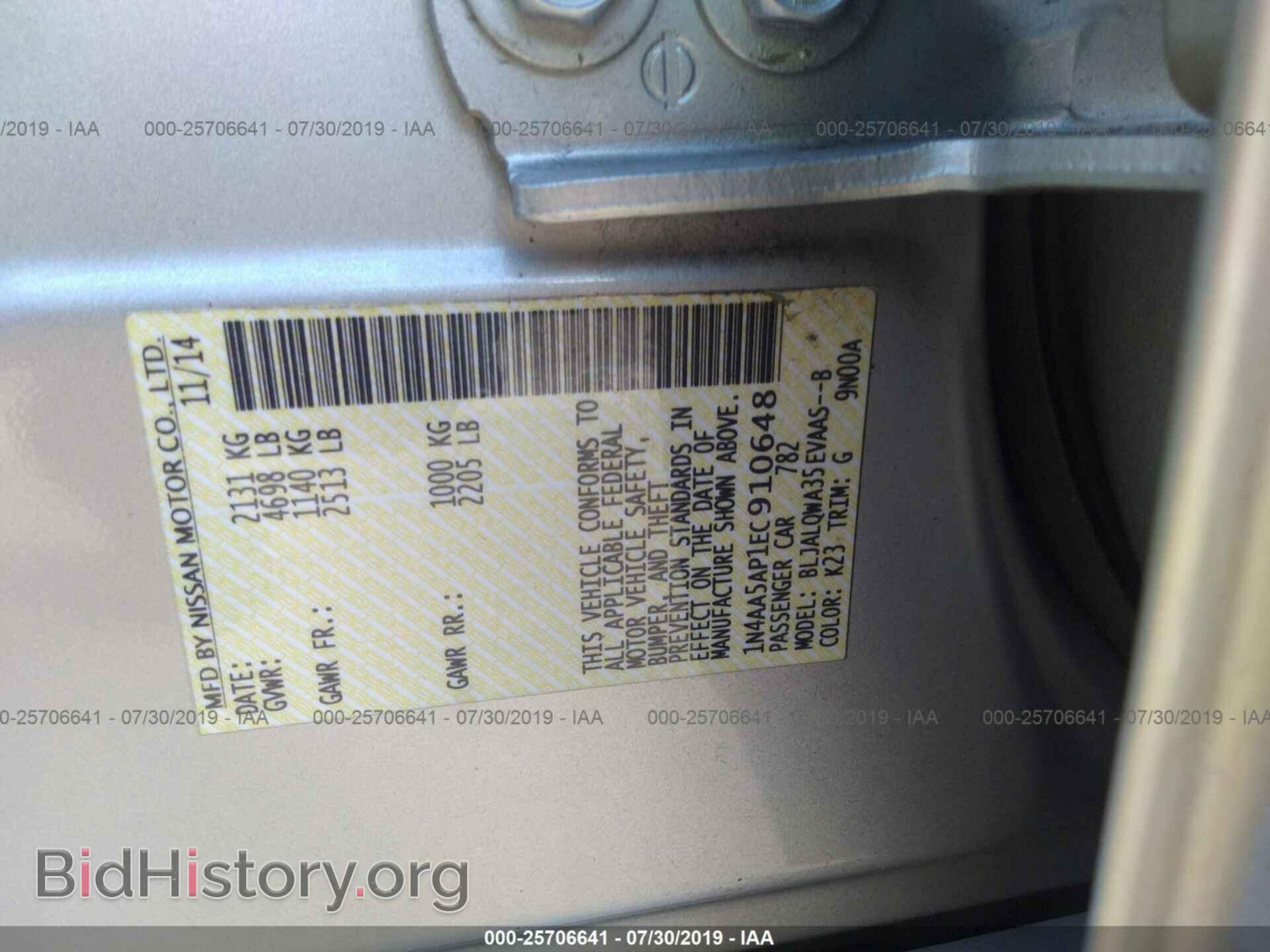 2014 NISSAN MAXIMA - VIN: 1N4AA5AP1EC910648 - Фото 9