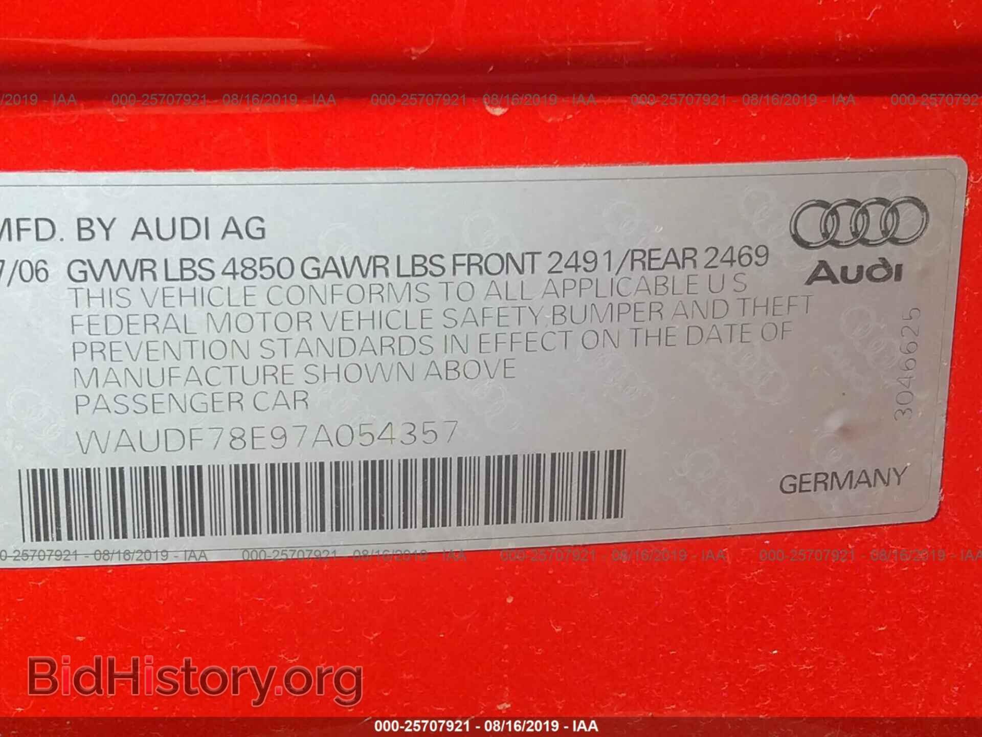 2007 AUDI A4 - VIN: WAUDF78E97A054357 - Фото 9