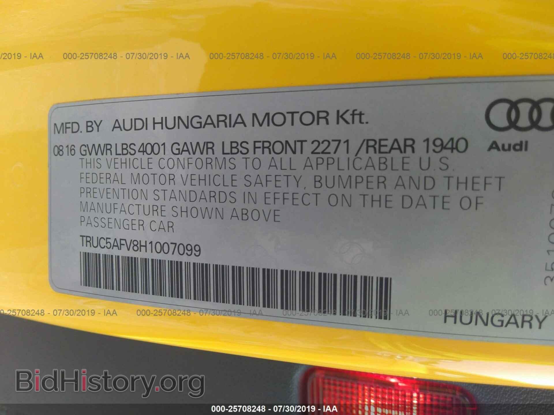 2017 AUDI TT - VIN: TRUC5AFV8H1007099 - Фото 9
