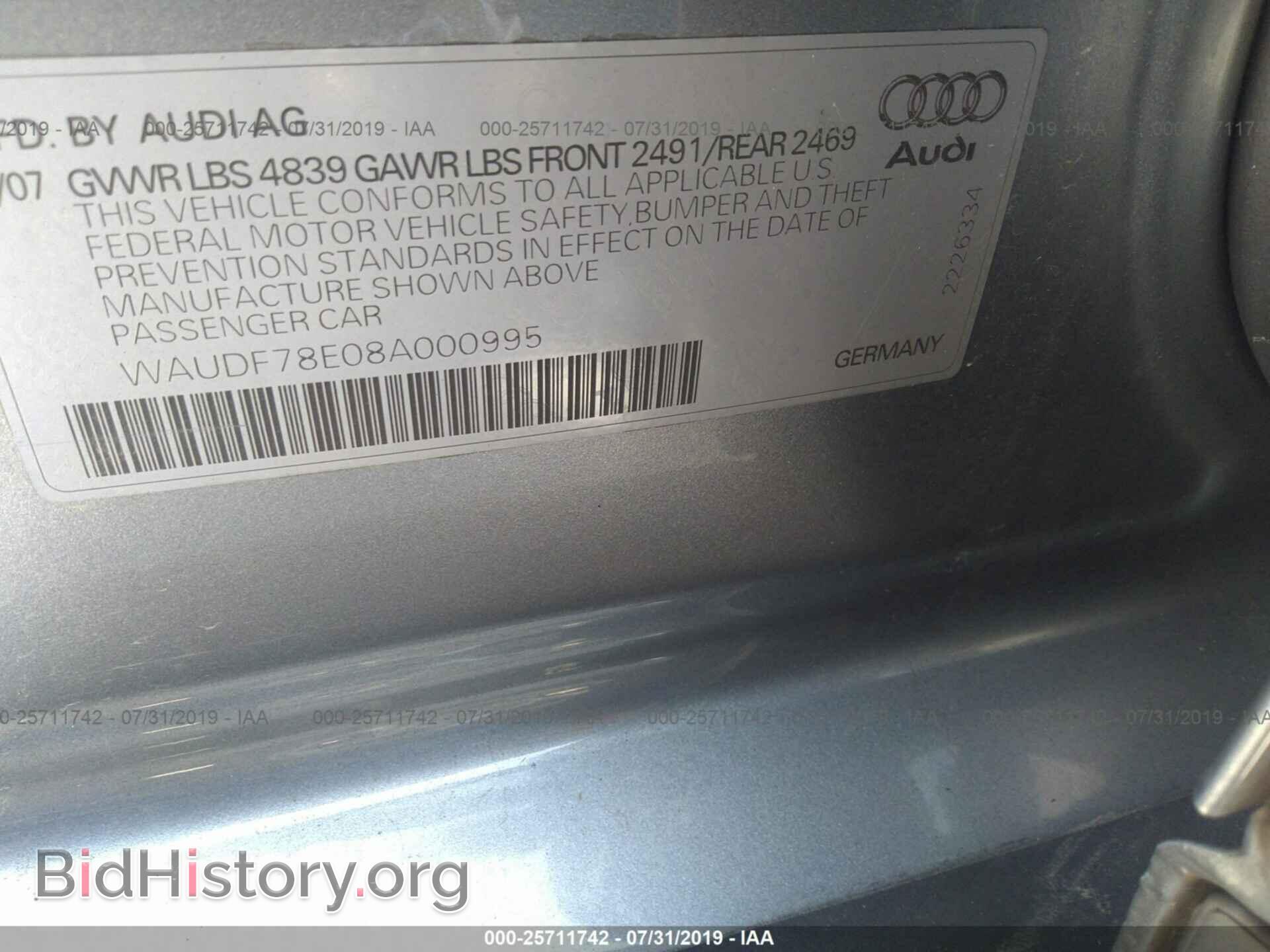 2008 AUDI A4 - VIN: WAUDF78E08A000995 - Фото 9