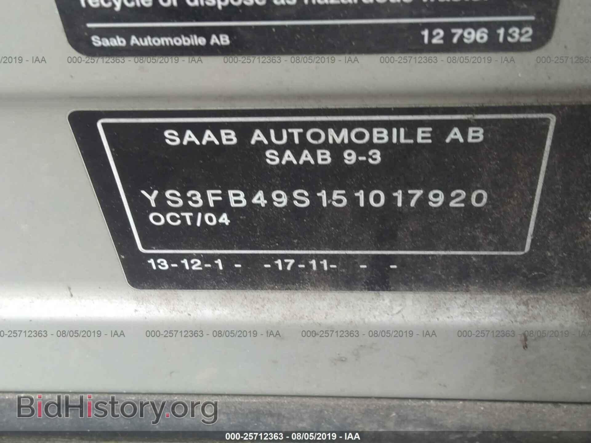 2005 SAAB 9-3 - VIN: YS3FB49S151017920 - Фото 9