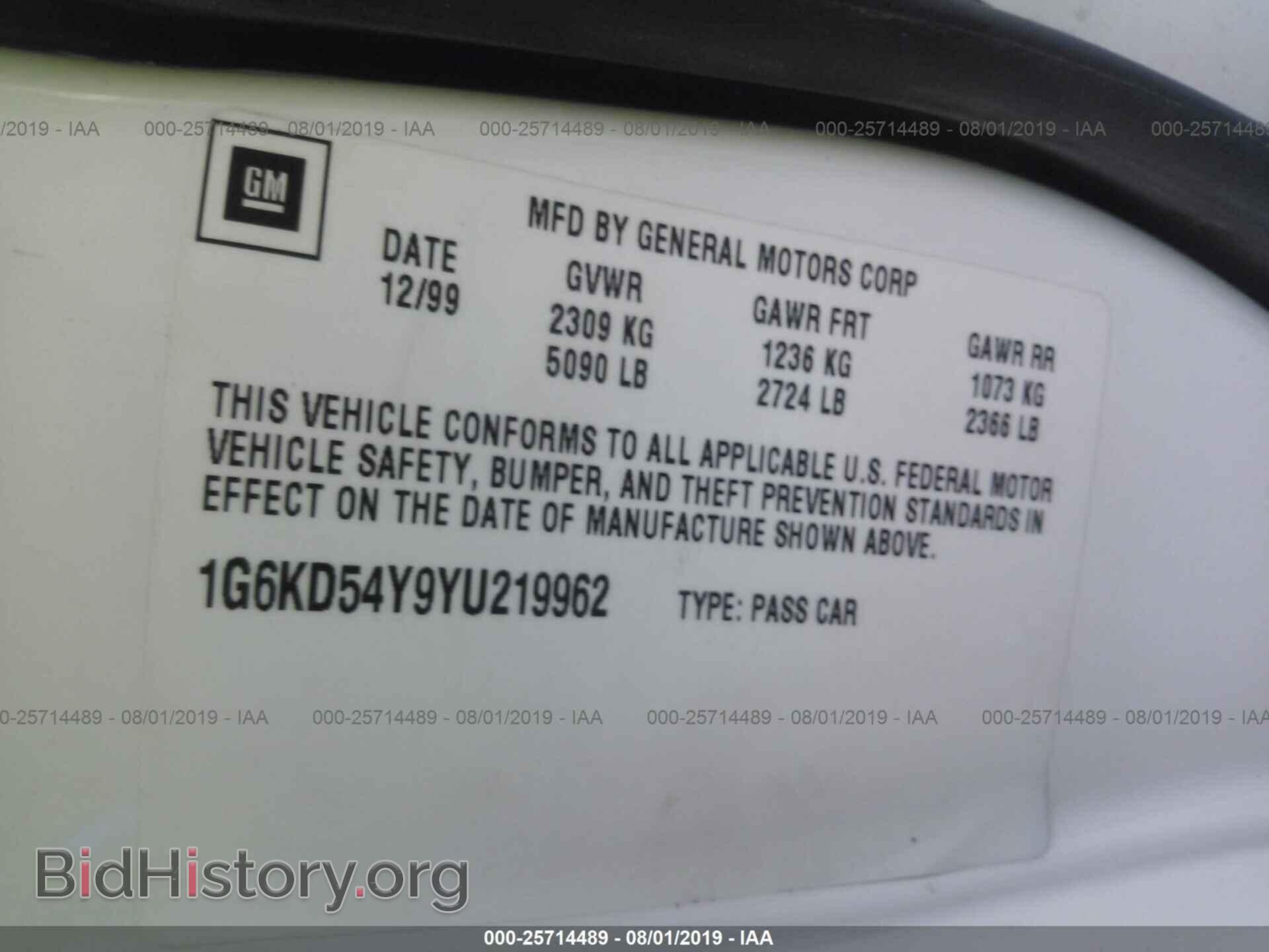 2000 CADILLAC DEVILLE - VIN: 1G6KD54Y9YU219962 - Фото 9