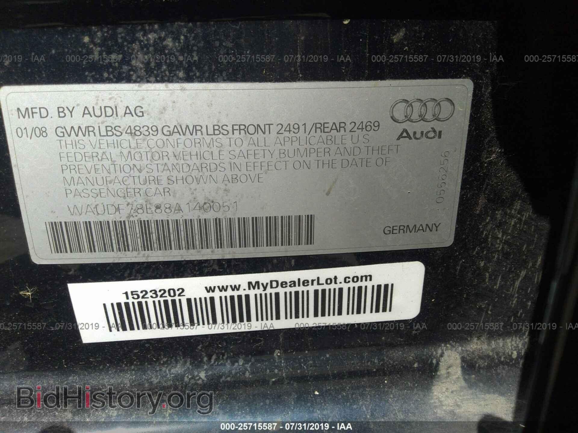 2008 AUDI A4 - VIN: WAUDF78E88A140051 - Фото 9