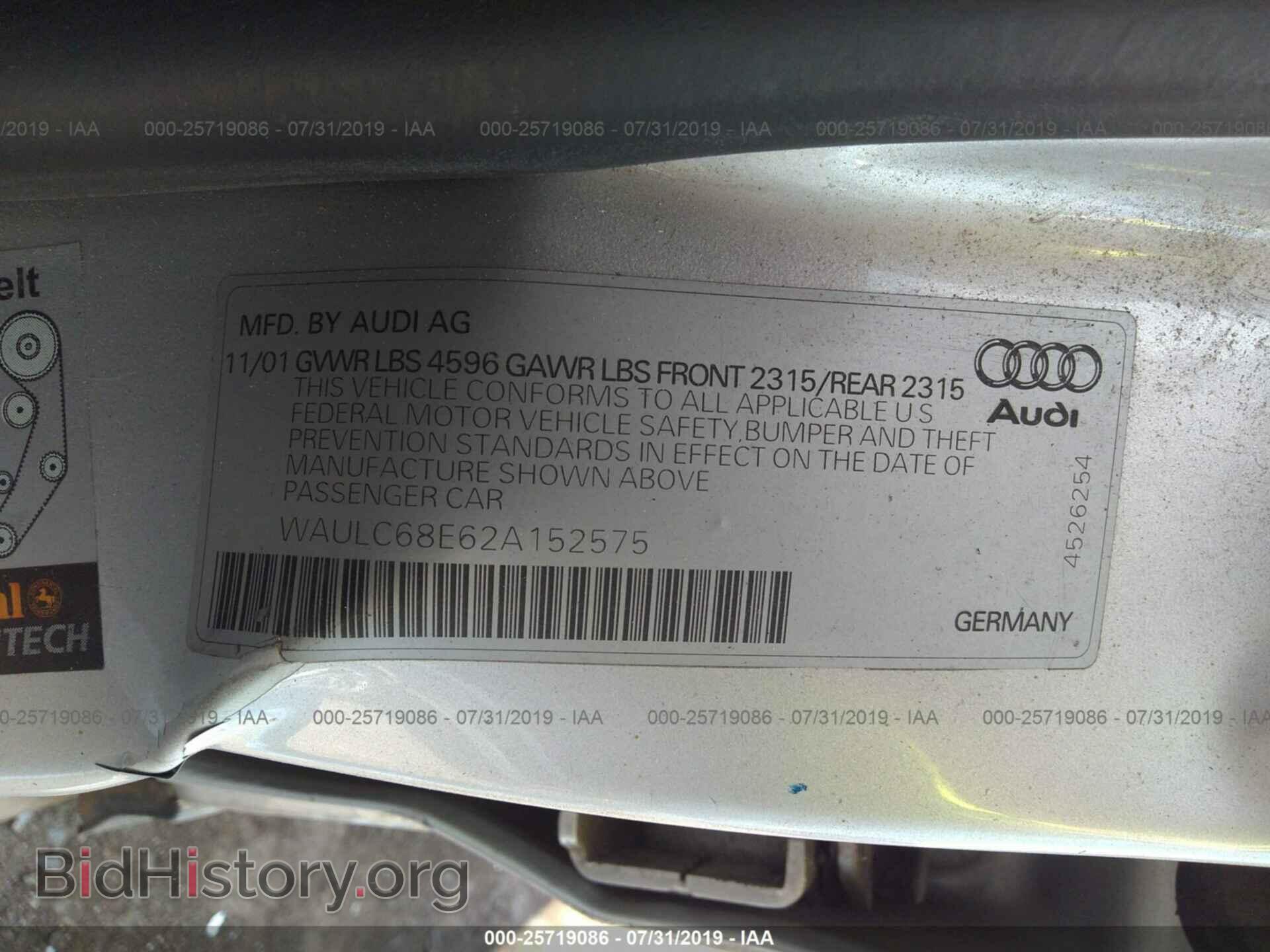2002 AUDI A4 - VIN: WAULC68E62A152575 - Photo 9