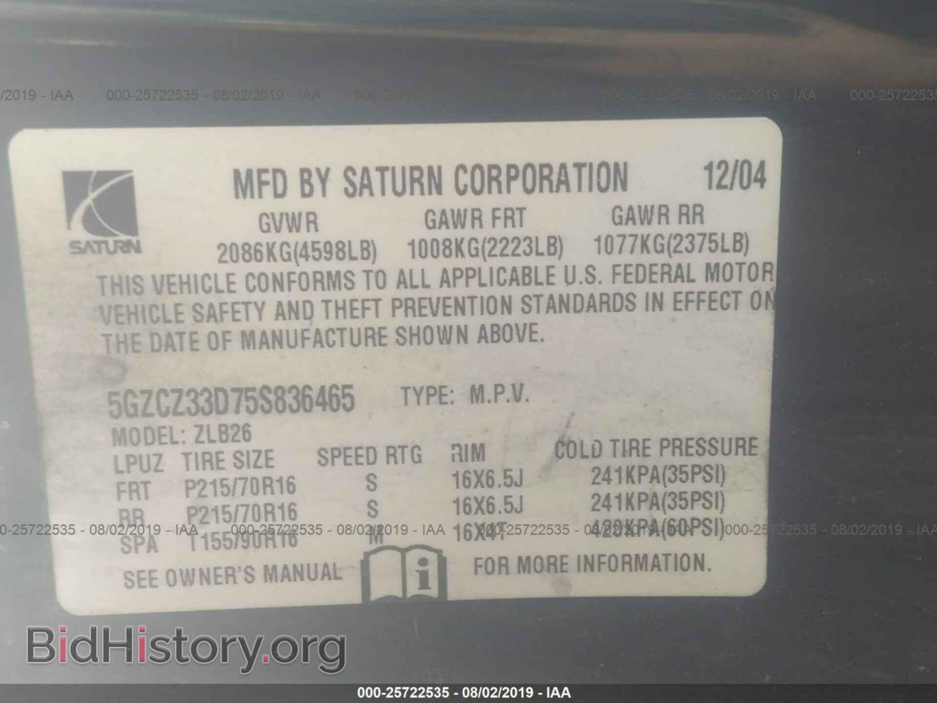 2005 SATURN VUE - VIN: 5GZCZ33D75S836465 - Фото 9