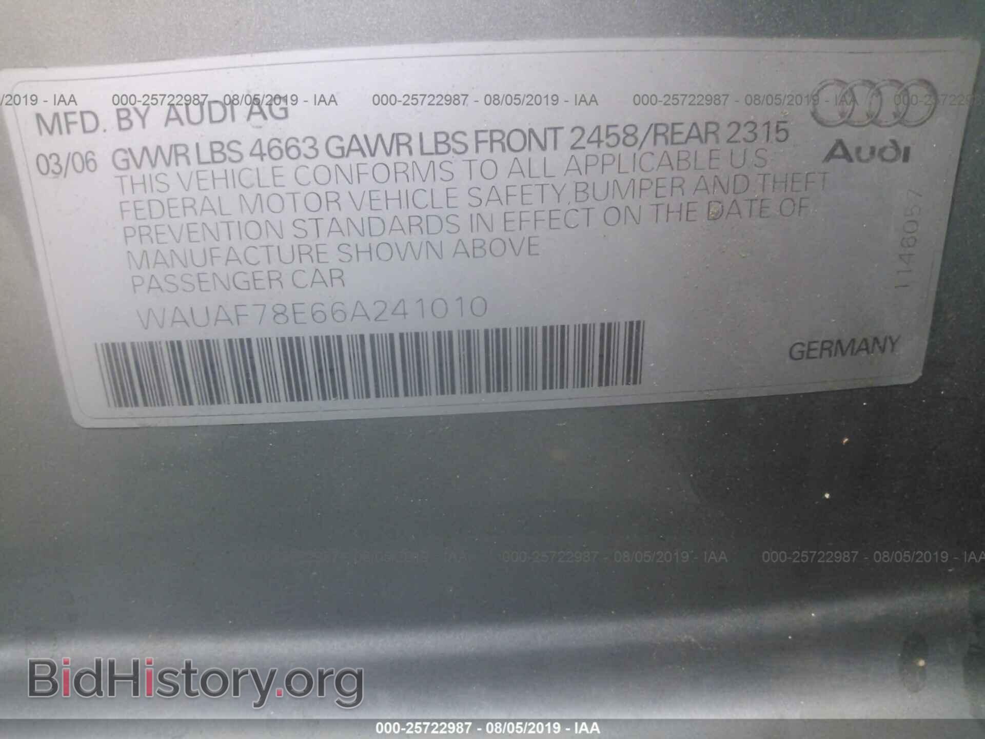 2006 AUDI A4 - VIN: WAUAF78E66A241010 - Фото 9