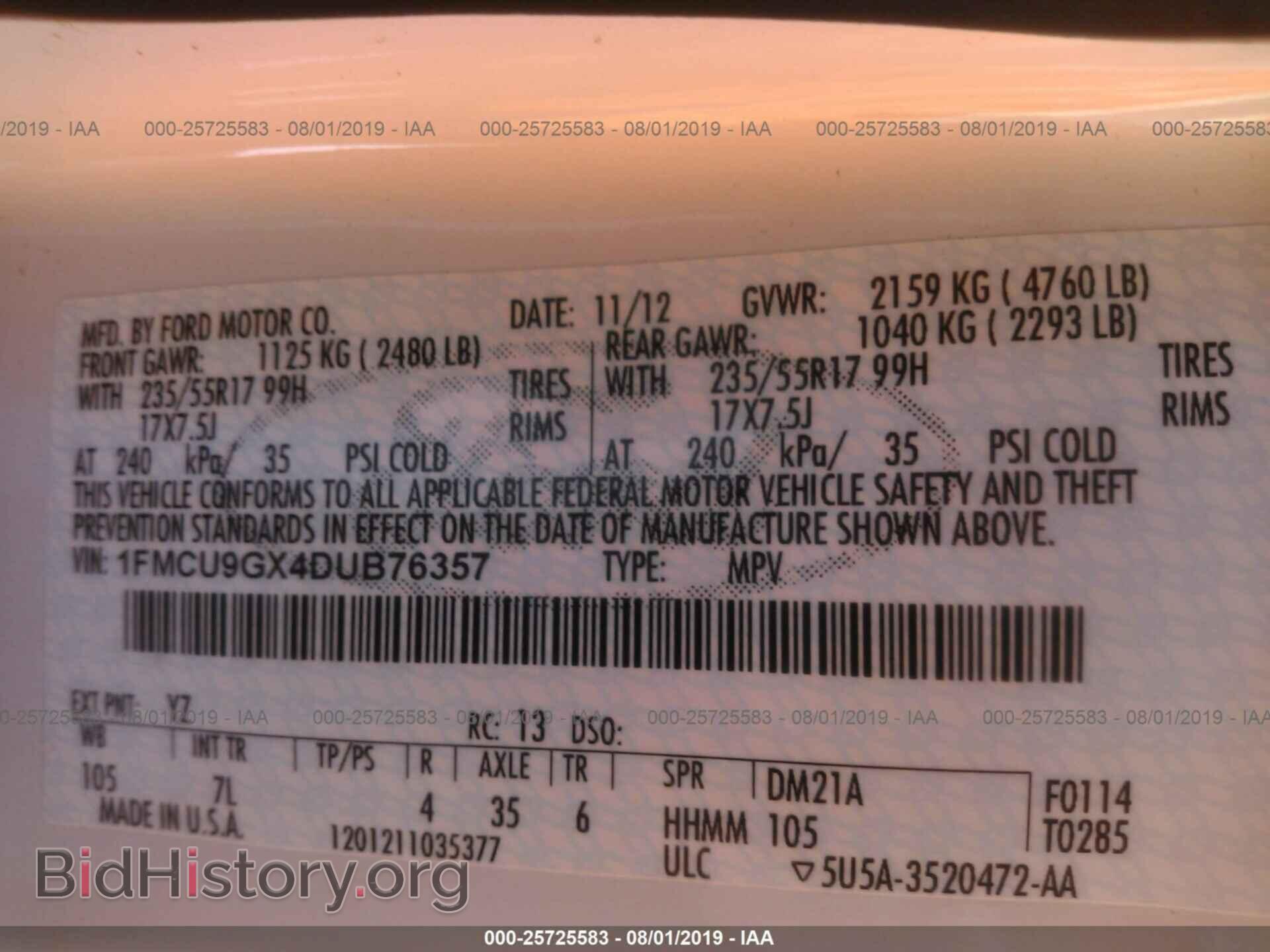2013 FORD ESCAPE - VIN: 1FMCU9GX4DUB76357 - Фото 9