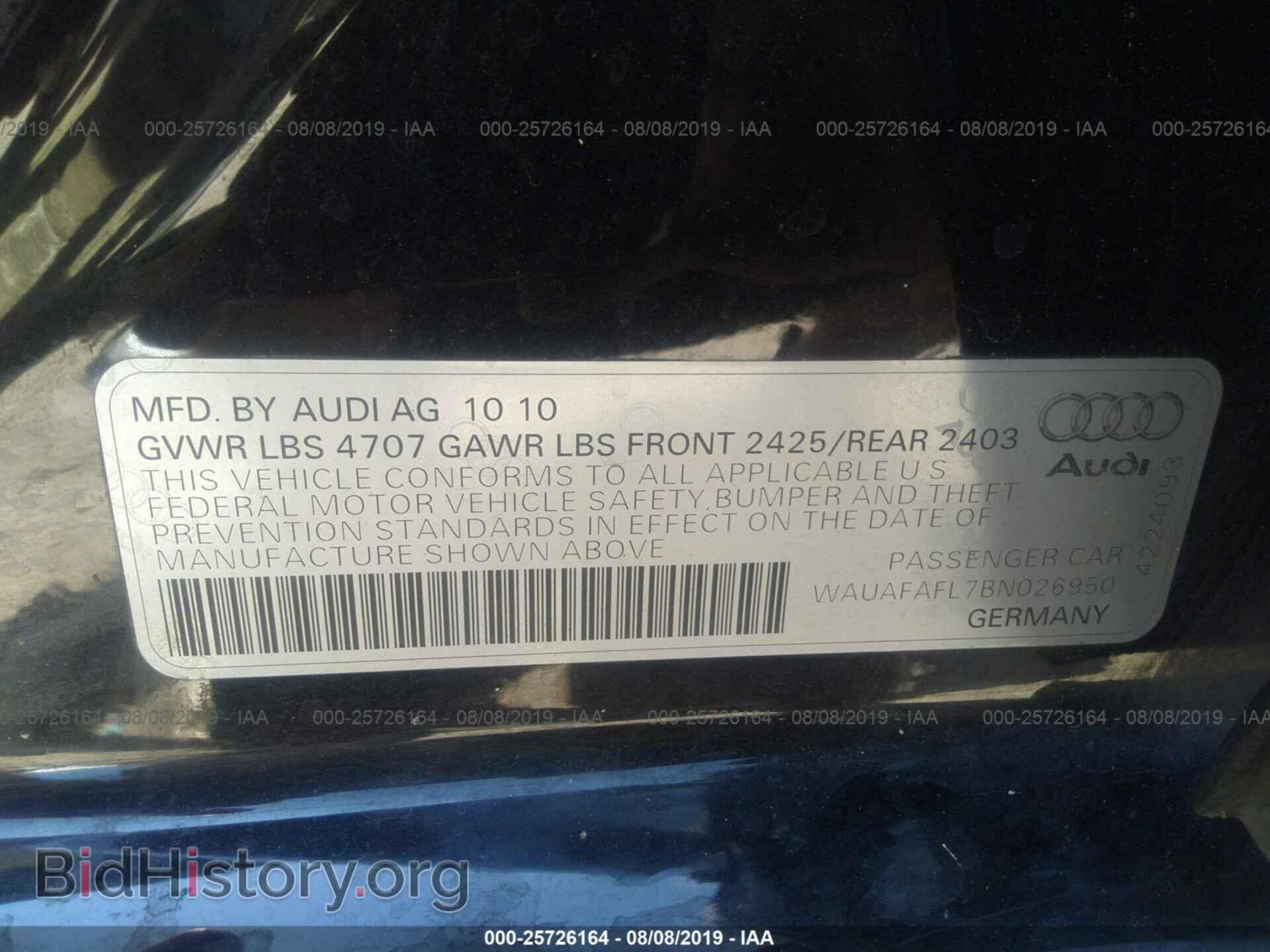 2011 AUDI A4 - VIN: WAUAFAFL7BN026950 - Фото 9