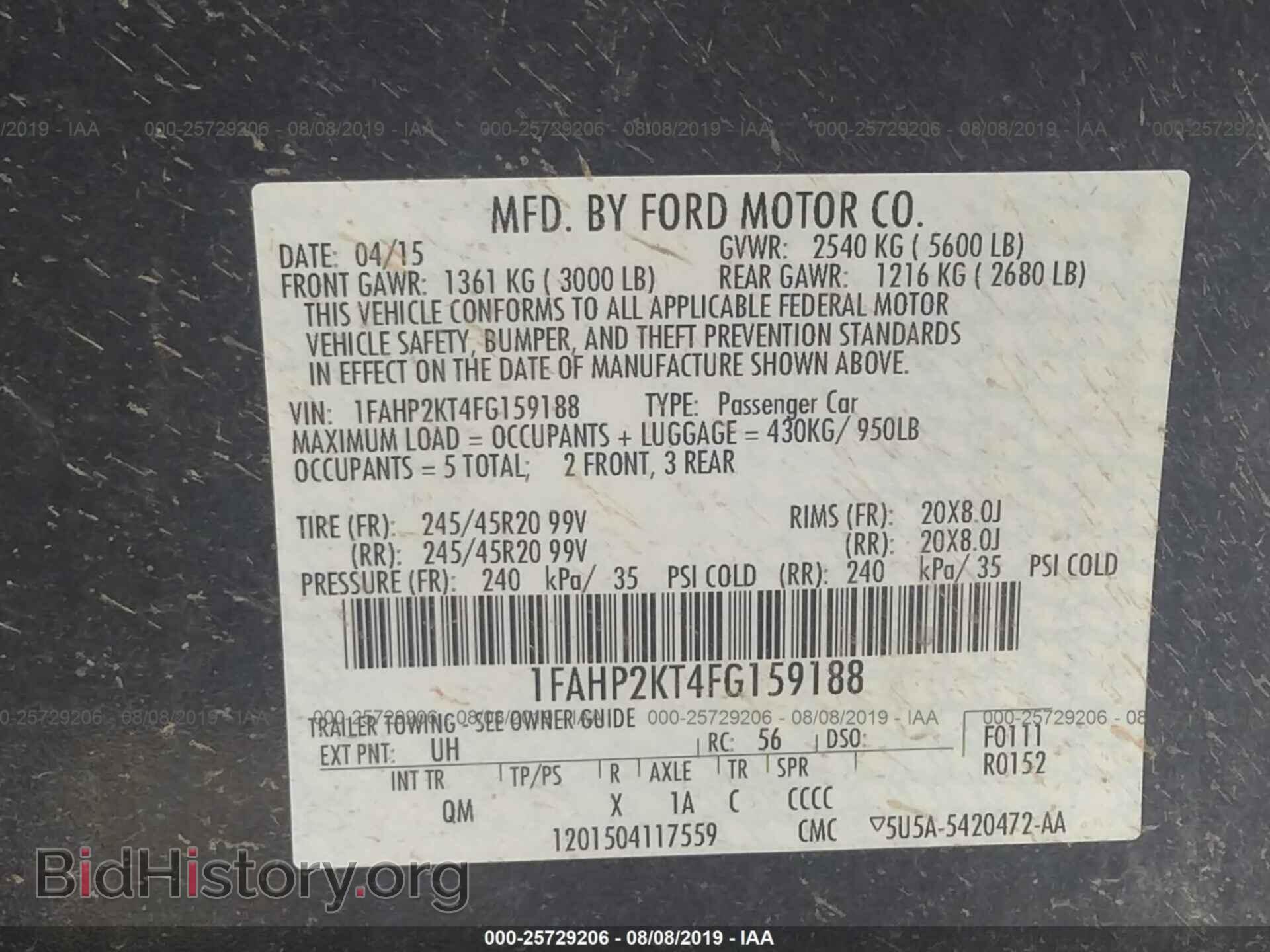 2015 FORD TAURUS - VIN: 1FAHP2KT4FG159188 - Фото 9