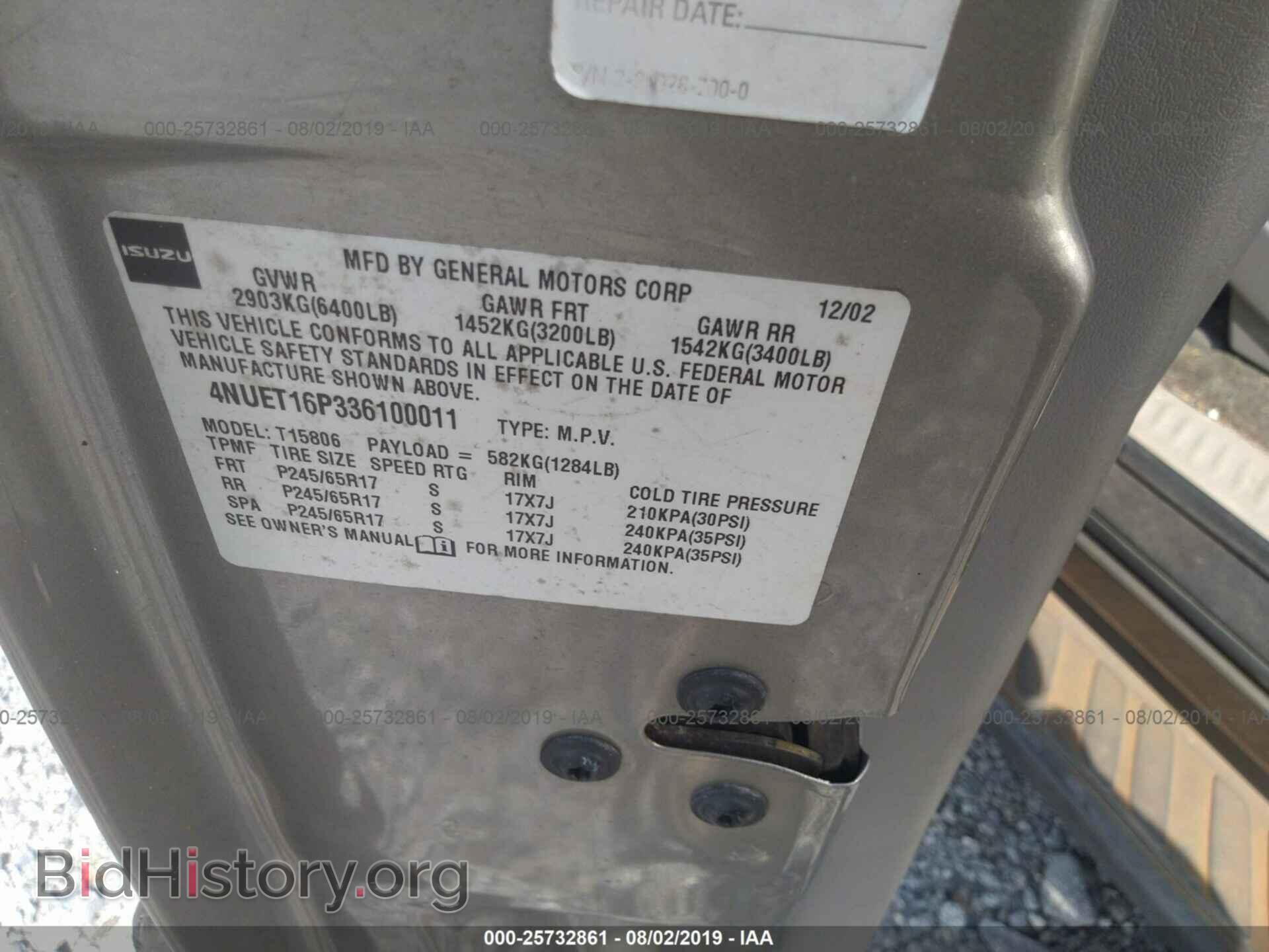 2003 ISUZU ASCENDER - VIN: 4NUET16P336100011 - Фото 9