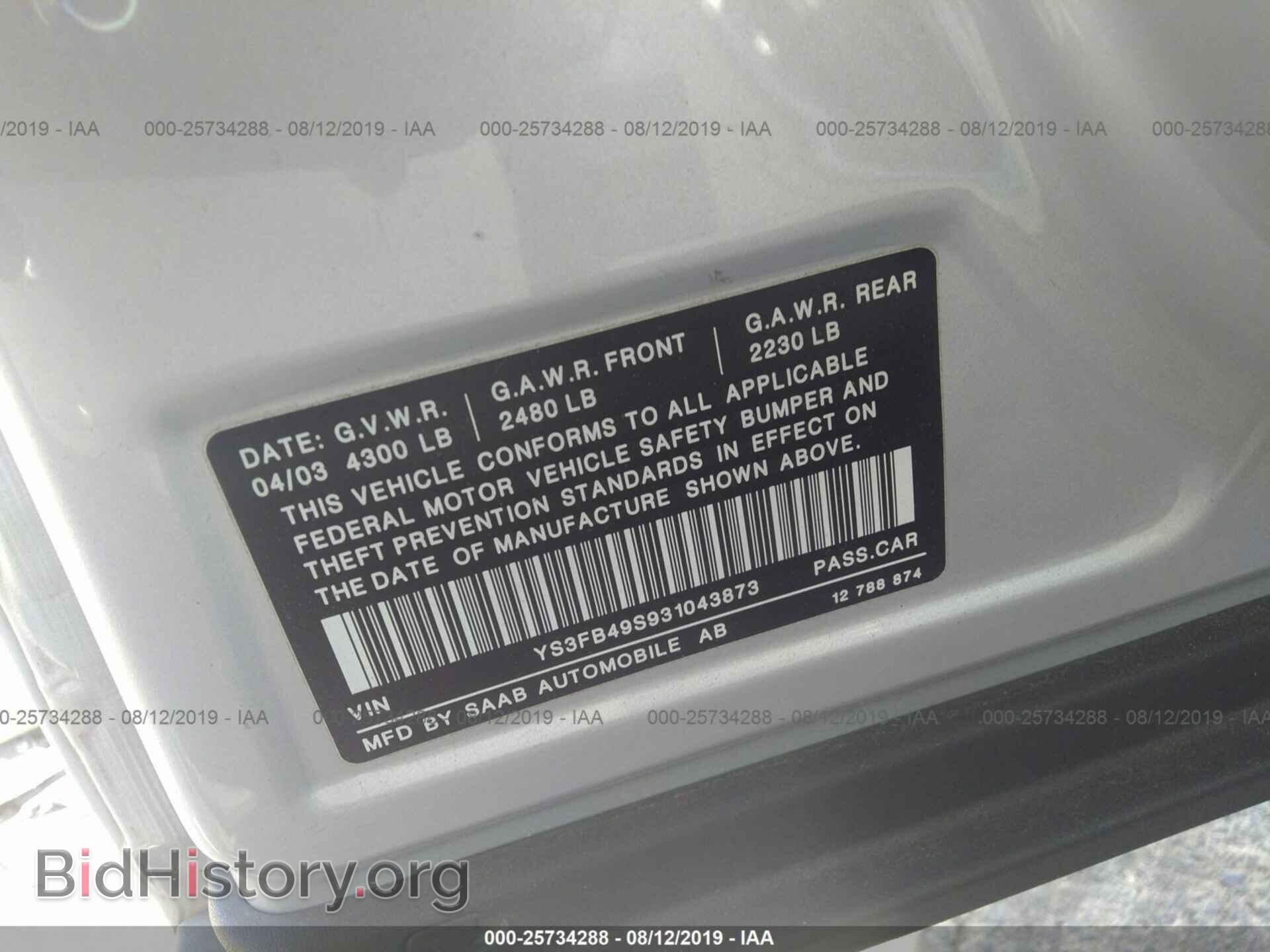 2003 SAAB 9-3 - VIN: YS3FB49S931043873 - Photo 9