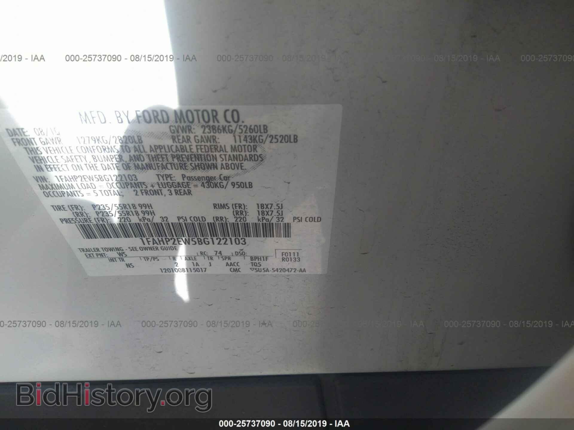 2011 FORD TAURUS - VIN: 1FAHP2EW5BG122103 - Фото 9