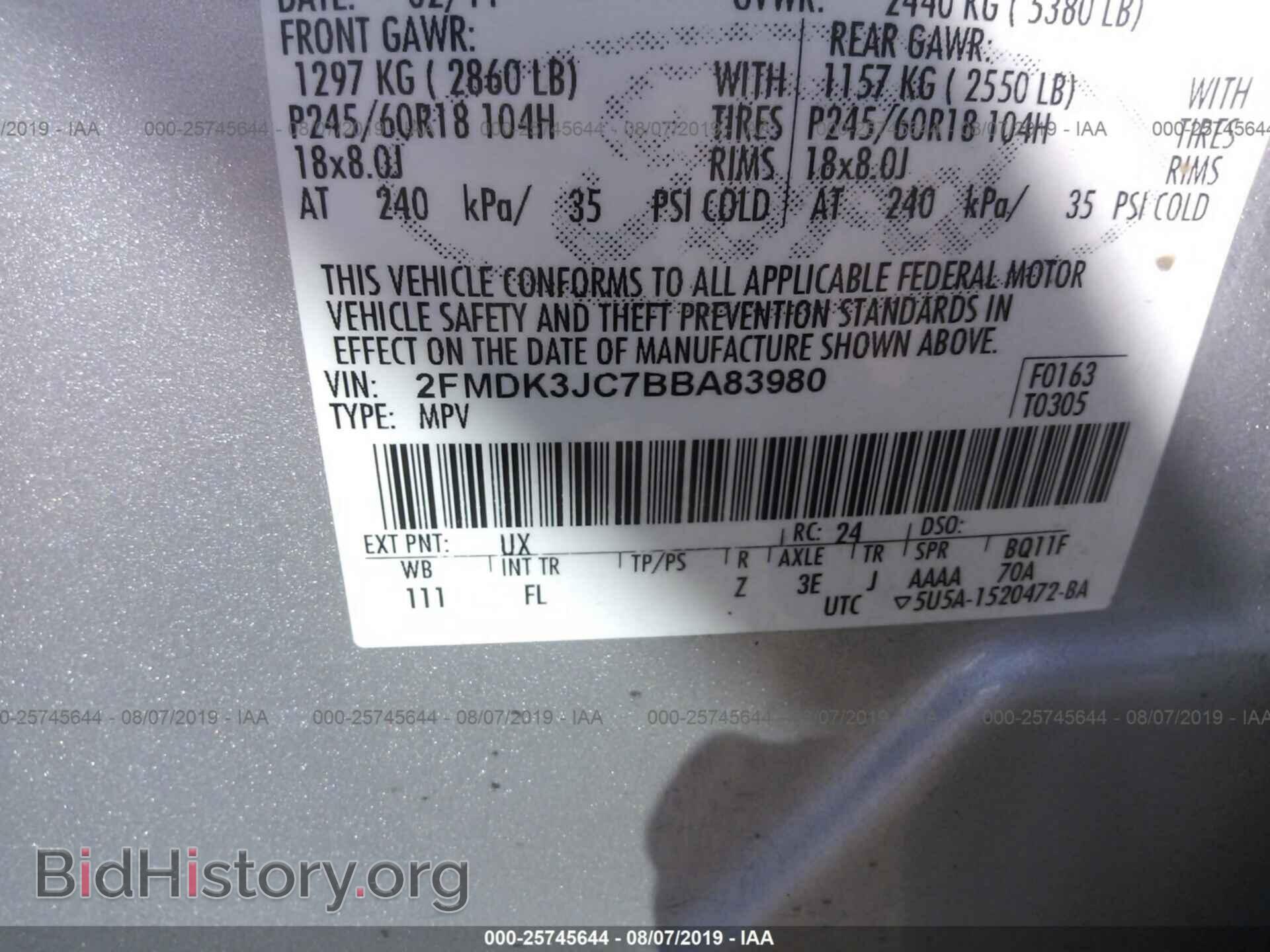 2011 FORD EDGE - VIN: 2FMDK3JC7BBA83980 - Фото 8