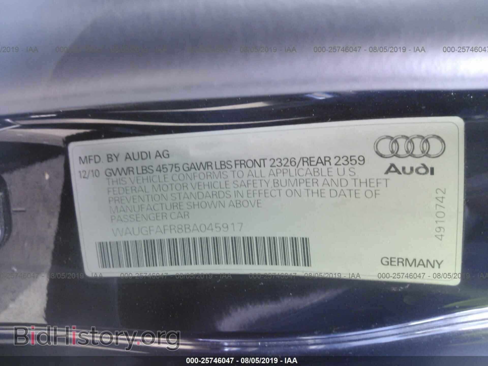 2011 AUDI A5 - VIN: WAUGFAFR8BA045917 - Фото 9