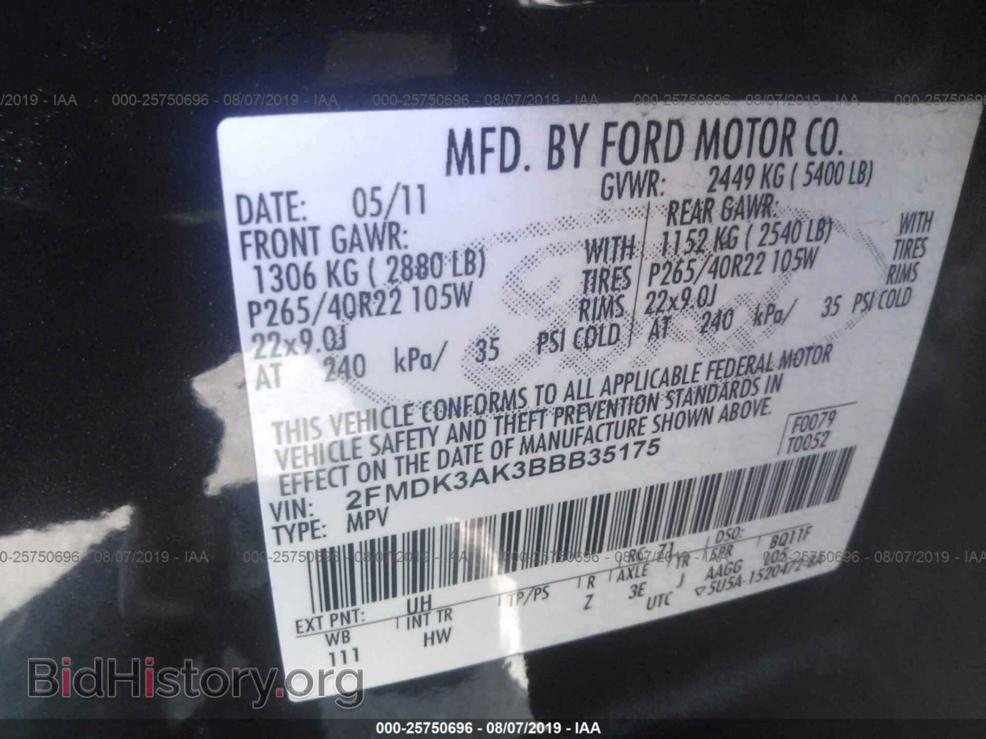 2011 FORD EDGE - VIN: 2FMDK3AK3BBB35175 - Фото 9