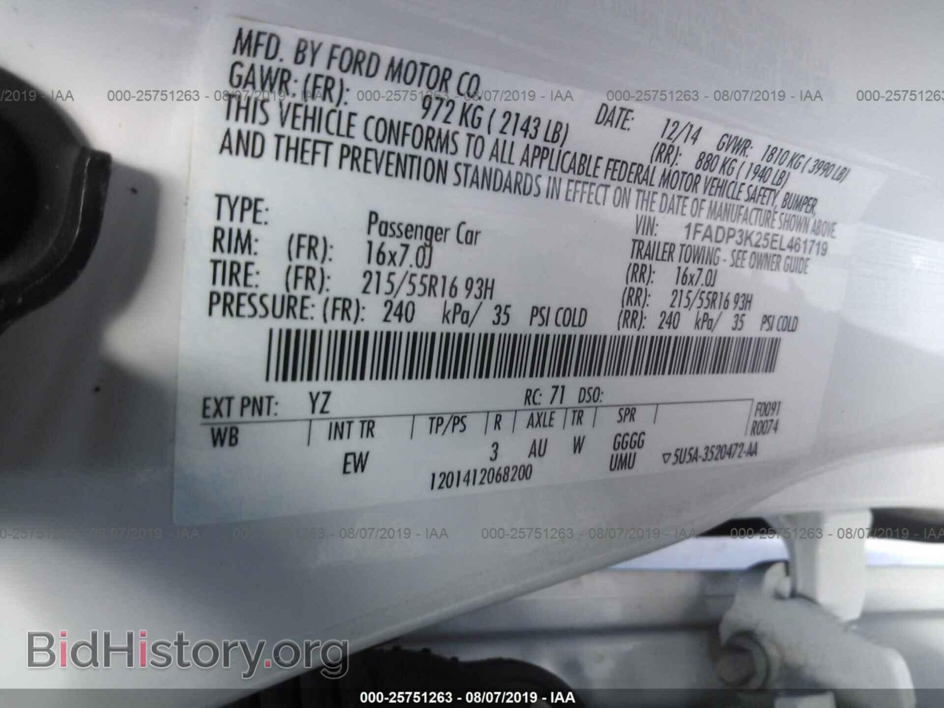2014 FORD FOCUS - VIN: 1FADP3K25EL461719 - Фото 9