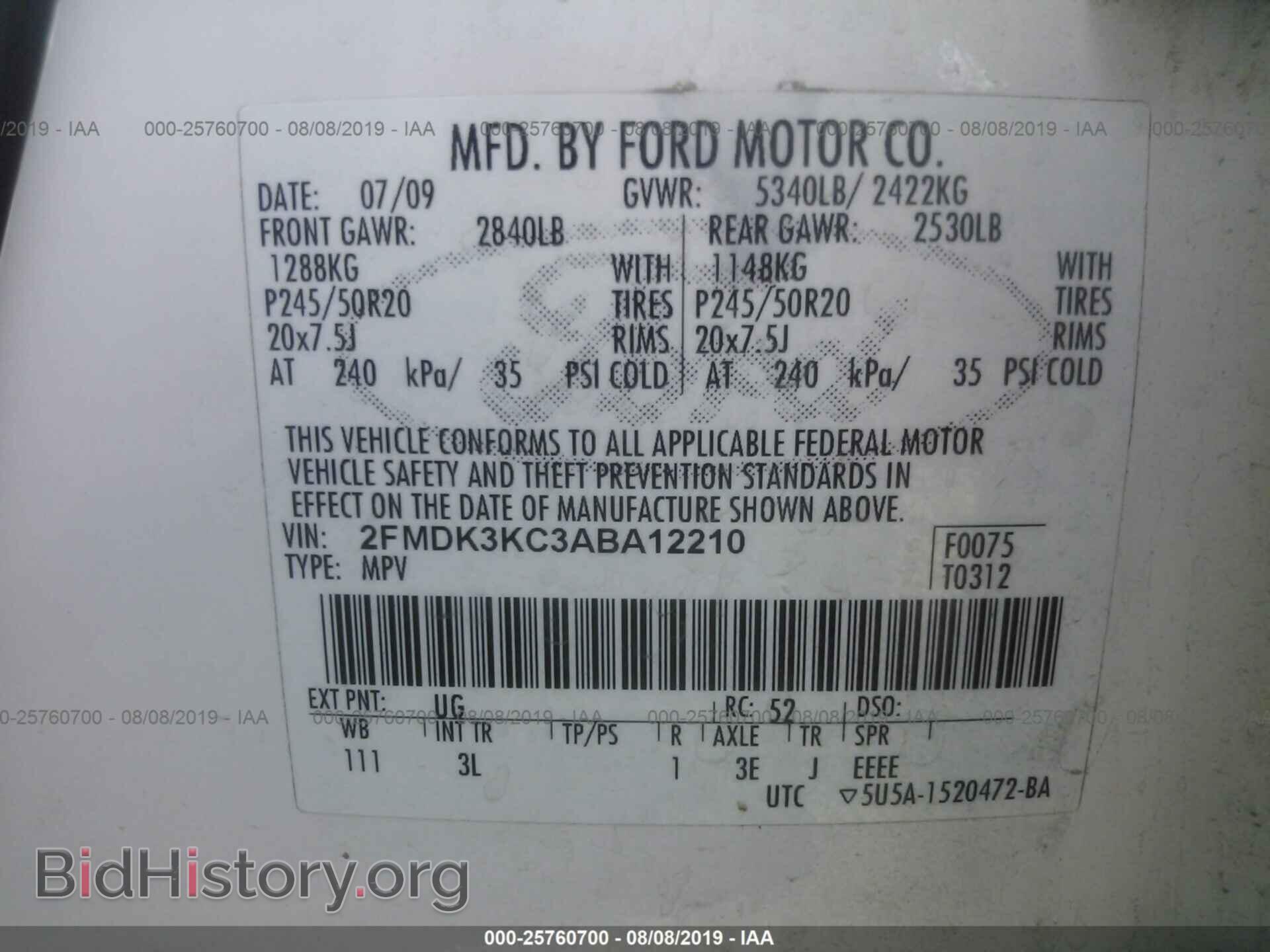2010 FORD EDGE - VIN: 2FMDK3KC3ABA12210 - Photo 9