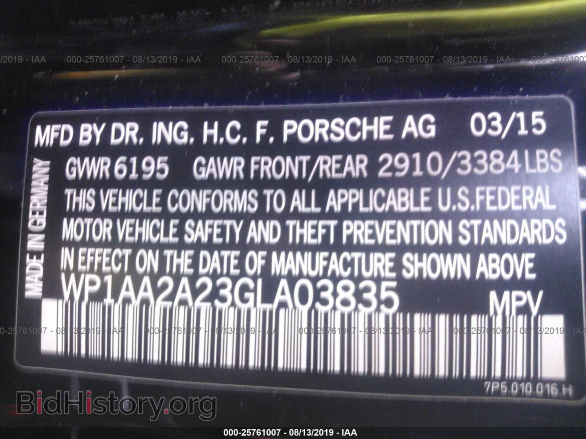 2016 PORSCHE CAYENNE - VIN: WP1AA2A23GLA03835 - Фото 9