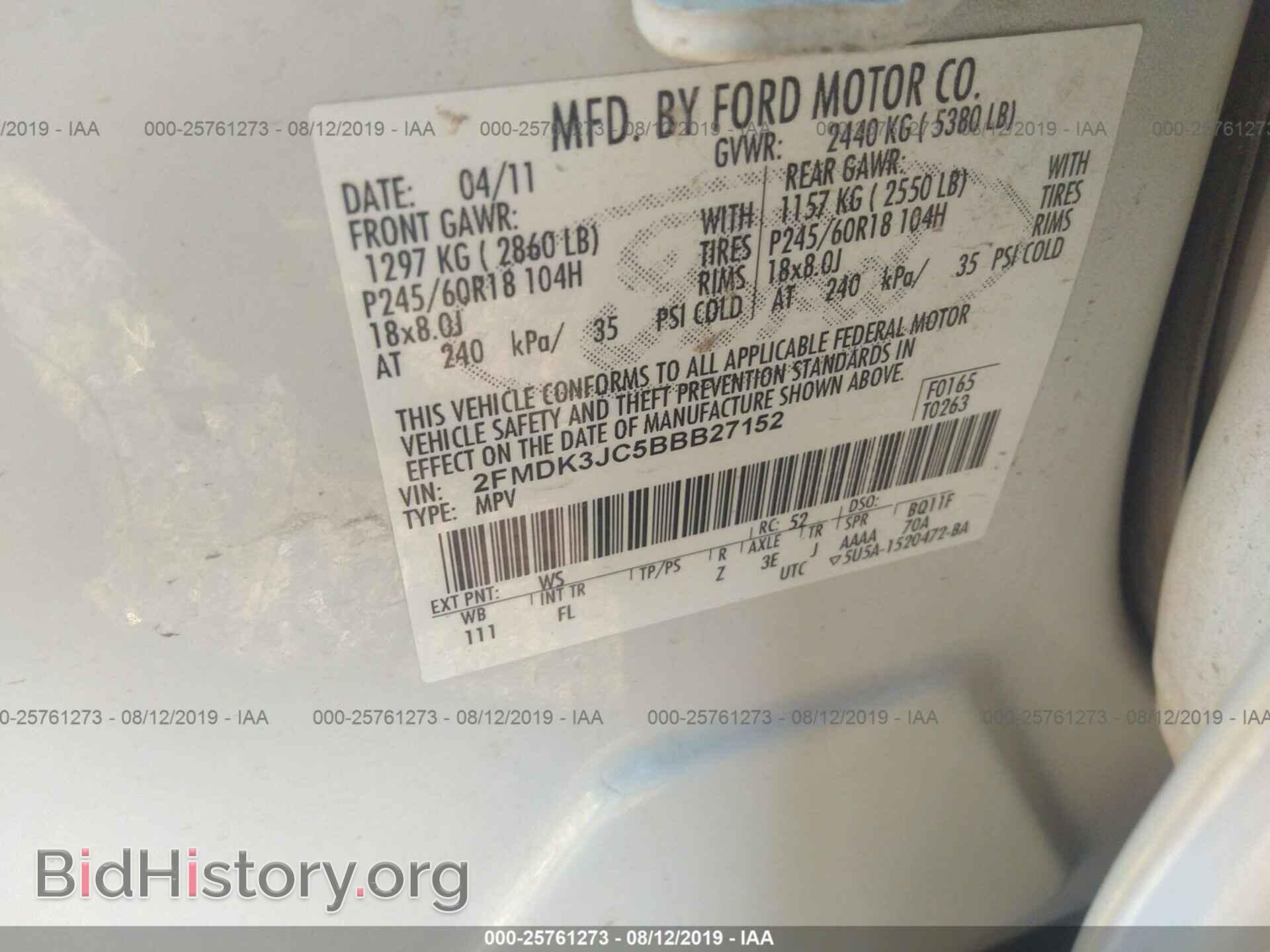 2011 FORD EDGE - VIN: 2FMDK3JC5BBB27152 - Фото 9