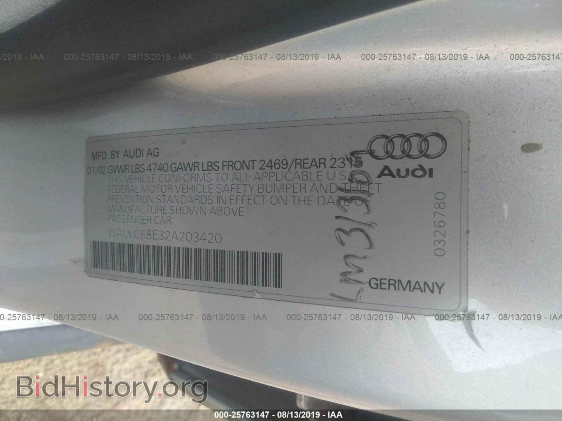 2002 AUDI A4 - VIN: WAULC68E32A203420 - Фото 9