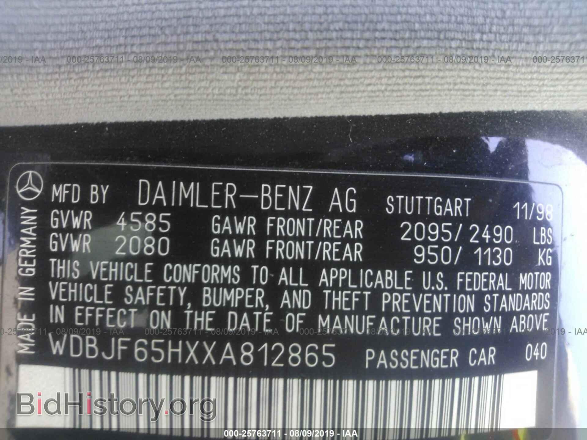 1999 MERCEDES-BENZ E - VIN: WDBJF65HXXA812865 - Фото 9