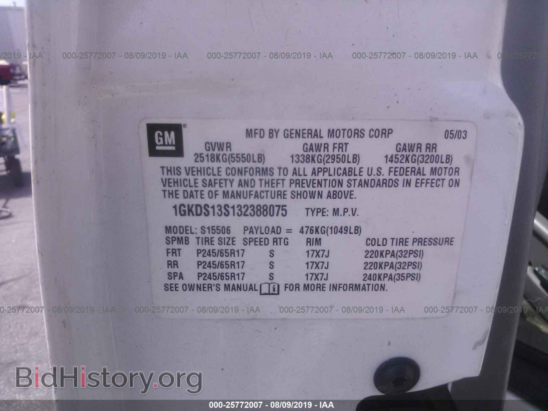 2003 GMC ENVOY - VIN: 1GKDS13S132388075 - Фото 9