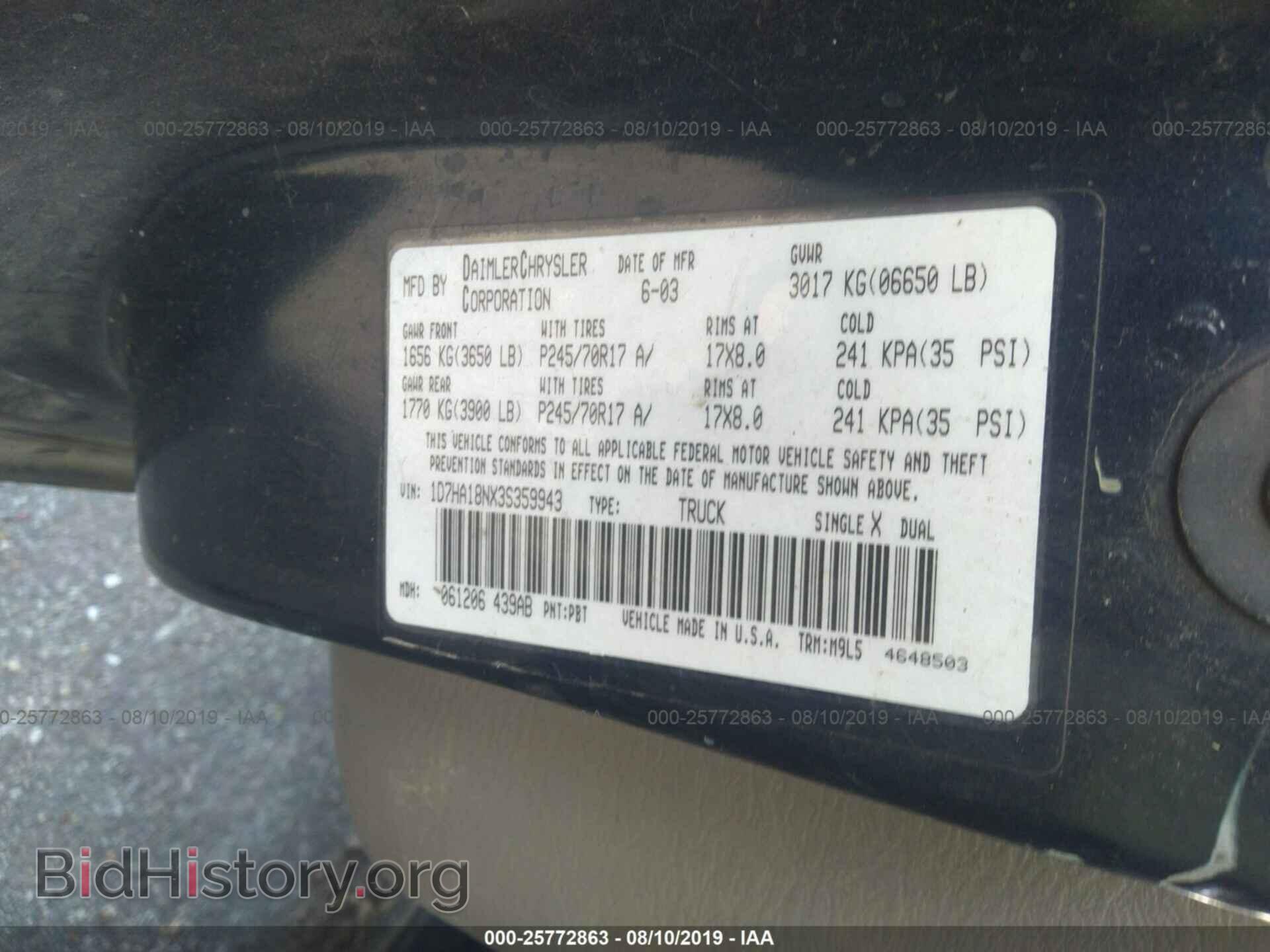 2003 DODGE RAM 1500 - VIN: 1D7HA18NX3S359943 - Фото 9