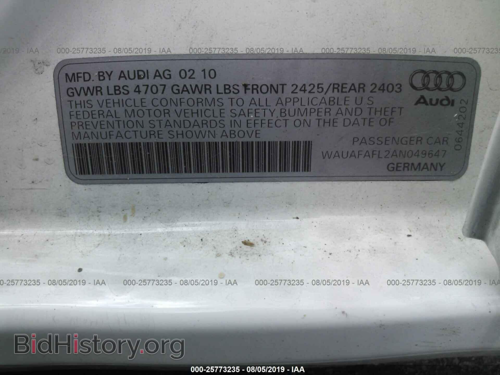 2010 AUDI A4 - VIN: WAUAFAFL2AN049647 - Фото 9