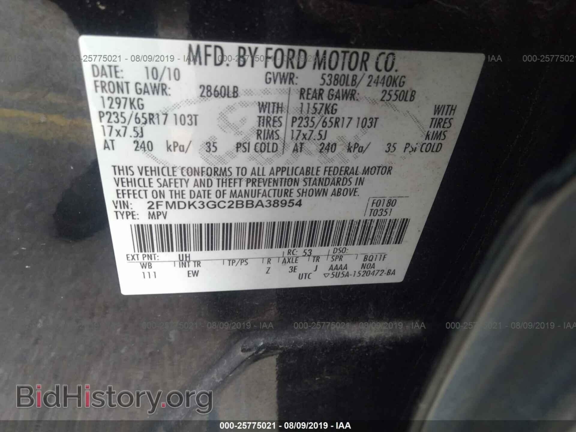 2011 FORD EDGE - VIN: 2FMDK3GC2BBA38954 - Фото 9