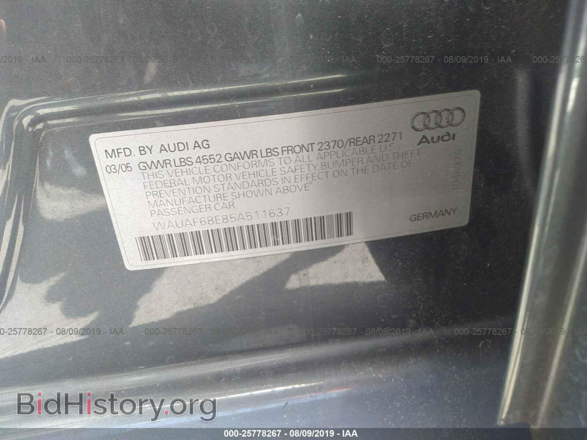 2005 AUDI A4 - VIN: WAUAF68E85A511637 - Photo 9