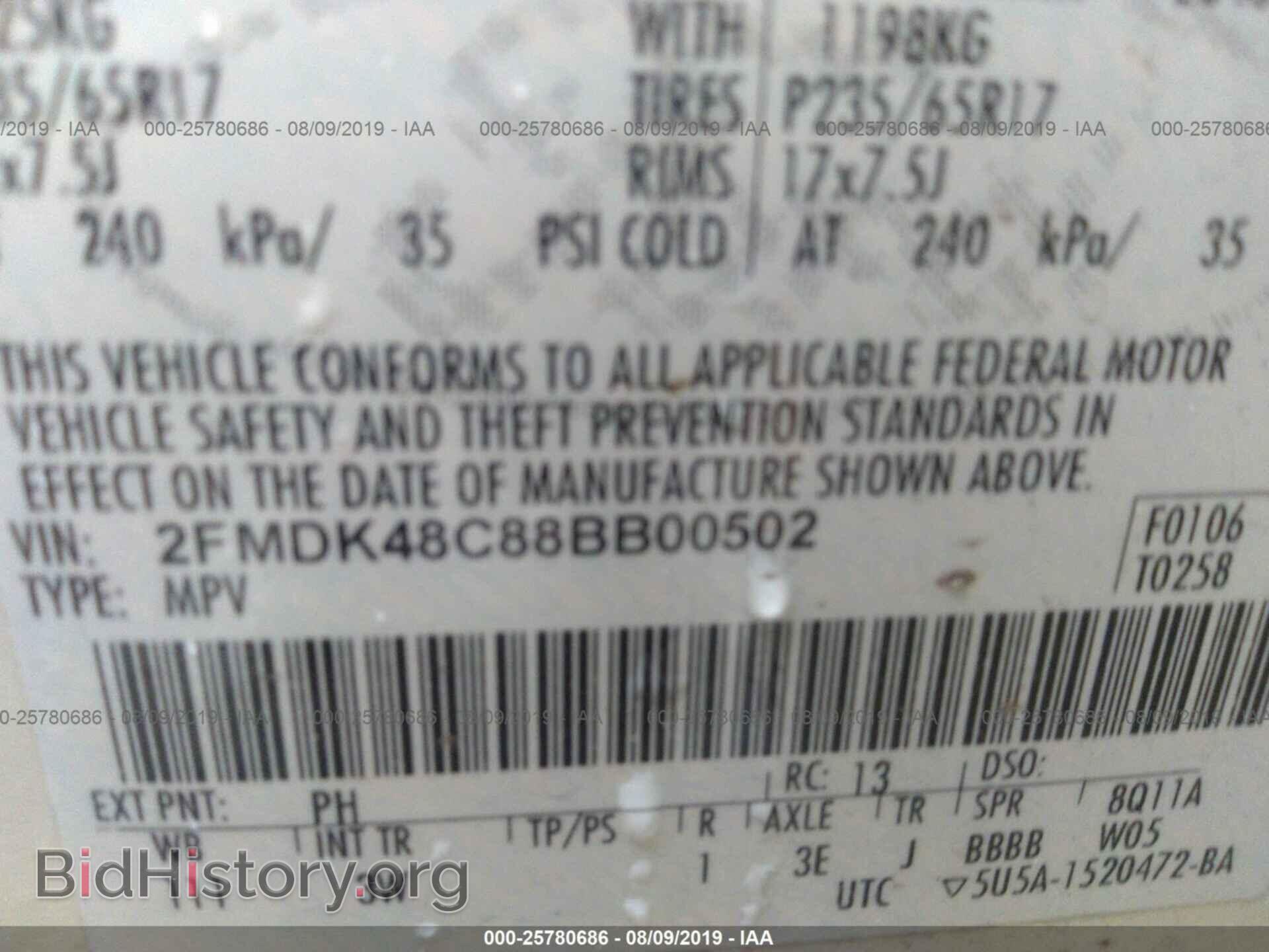 2008 FORD EDGE - VIN: 2FMDK48C88BB00502 - Фото 9