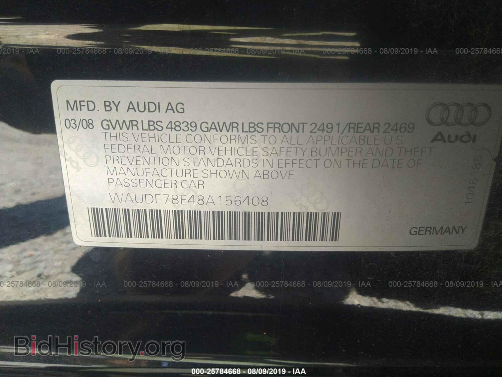 2008 AUDI A4 - VIN: WAUDF78E48A156408 - Фото 9