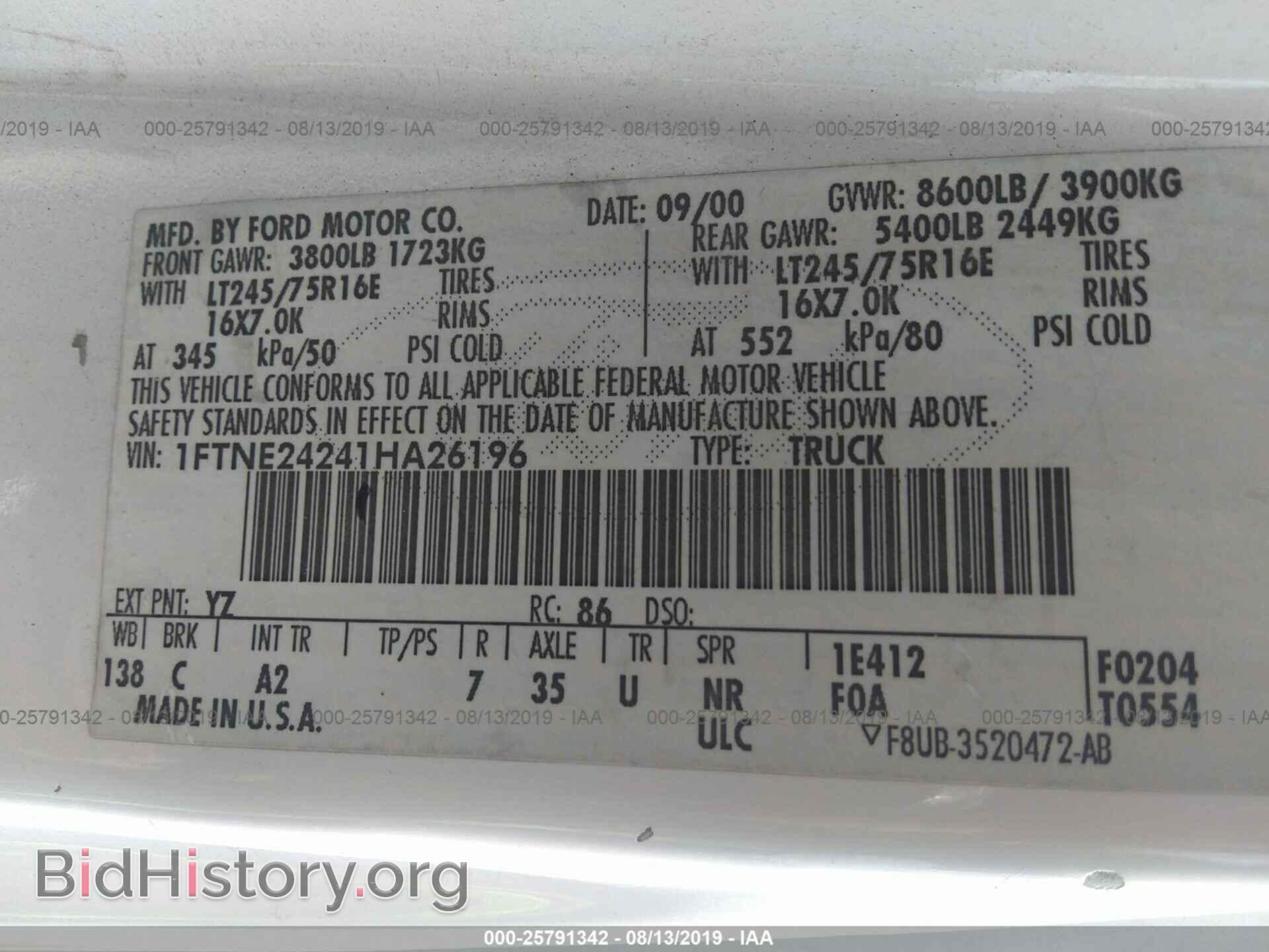 2001 FORD ECONOLINE - VIN: 1FTNE24241HA26196 - Photo 9