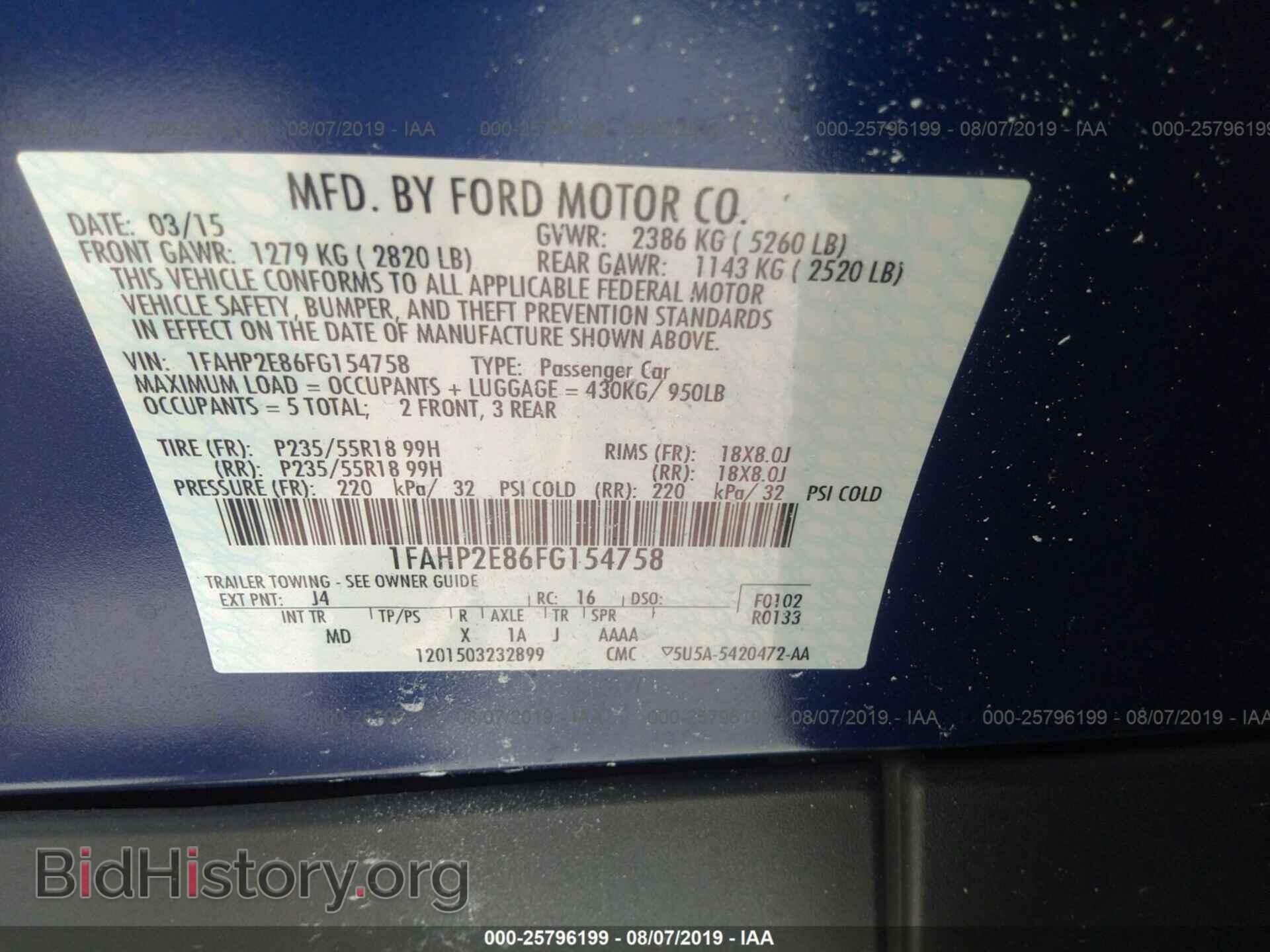 2015 FORD TAURUS - VIN: 1FAHP2E86FG154758 - Фото 9