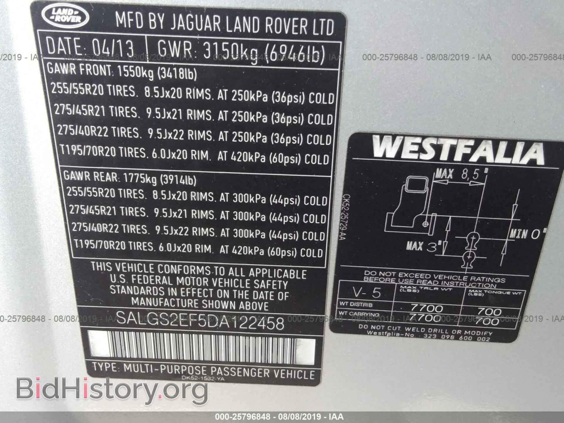2013 LAND ROVER RANGE ROVER - VIN: SALGS2EF5DA122458 - Фото 9