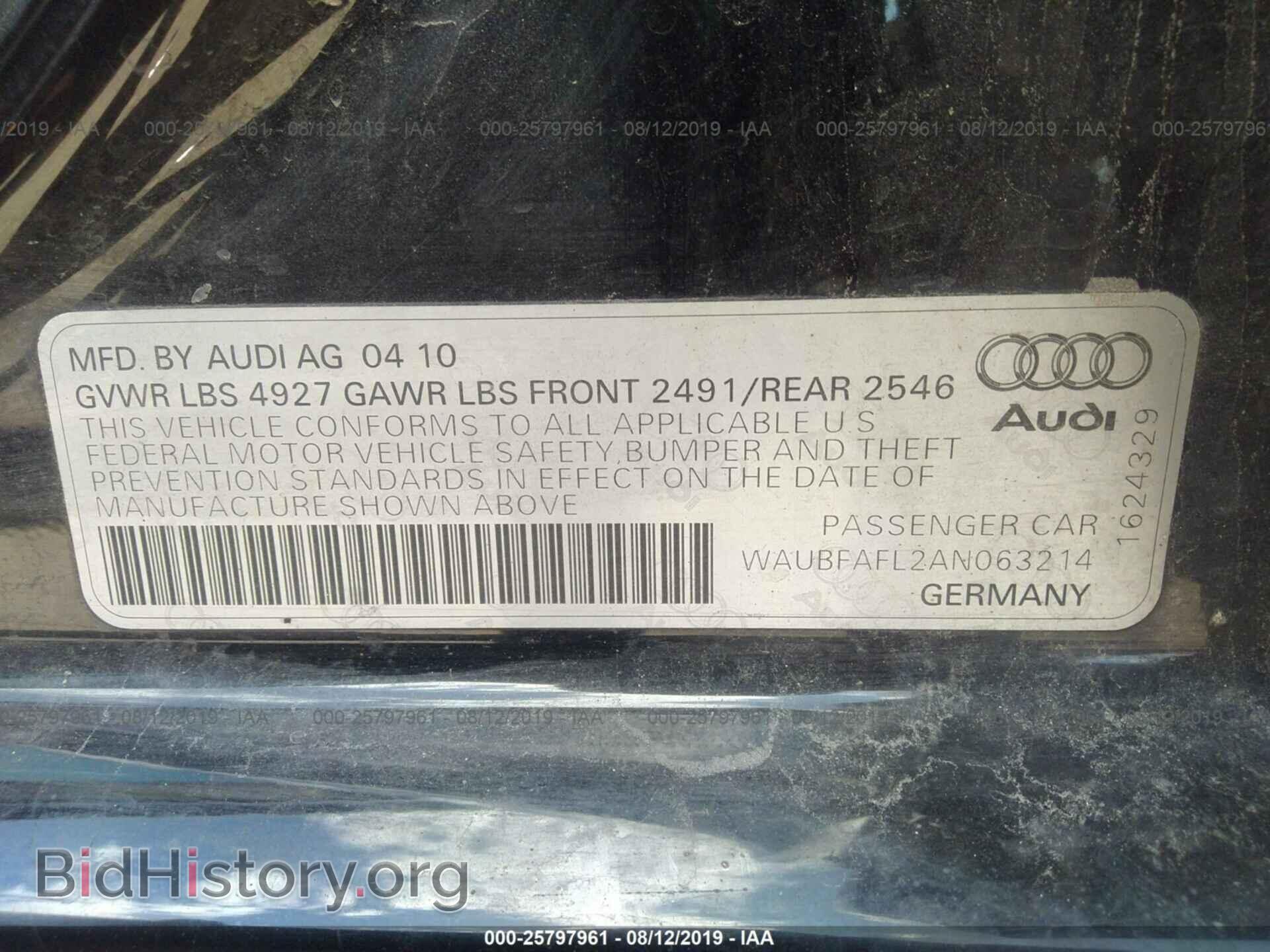 2010 AUDI A4 - VIN: WAUBFAFL2AN063214 - Фото 9