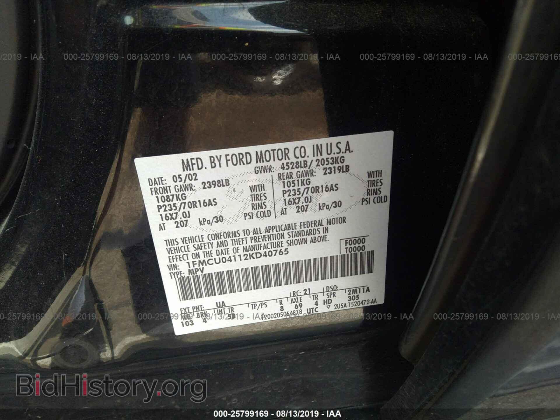 2002 FORD ESCAPE - VIN: 1FMCU04112KD40765 - Фото 9