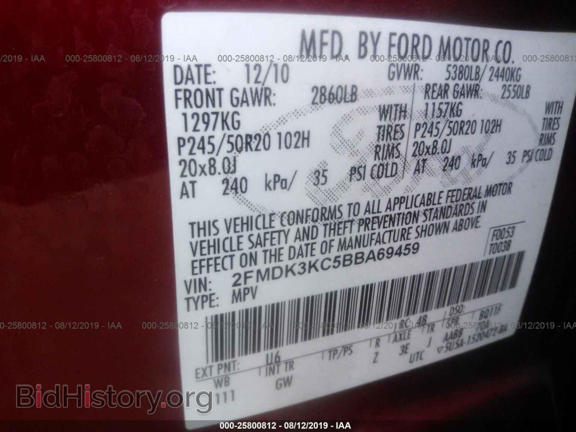 2011 FORD EDGE - VIN: 2FMDK3KC5BBA69459 - Фото 9
