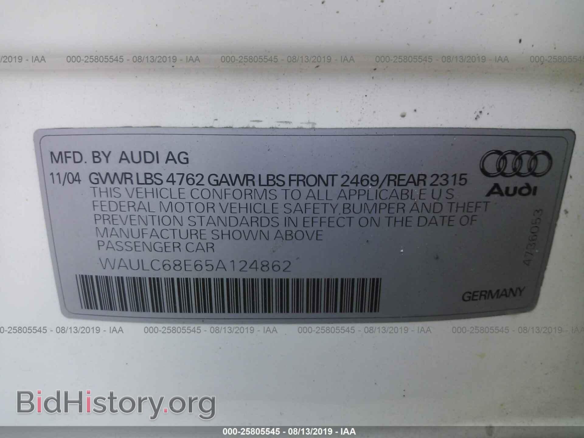 2005 AUDI A4 - VIN: WAULC68E65A124862 - Фото 9