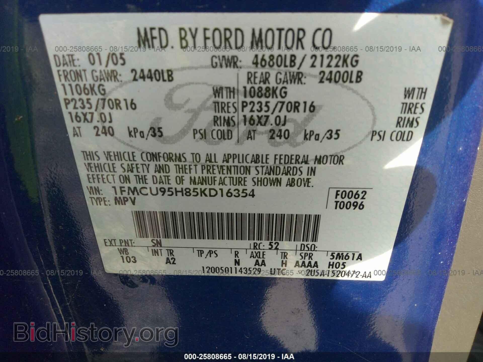 2005 FORD ESCAPE - VIN: 1FMCU95H85KD16354 - Фото 9
