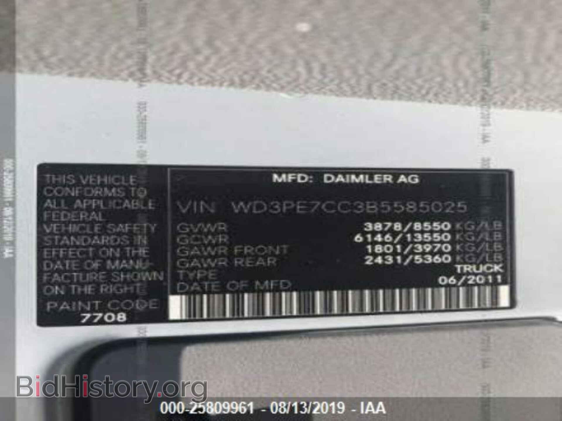 2011 MERCEDES-BENZ SPRINTER - VIN: WD3PE7CC3B5585025 - Фото 9